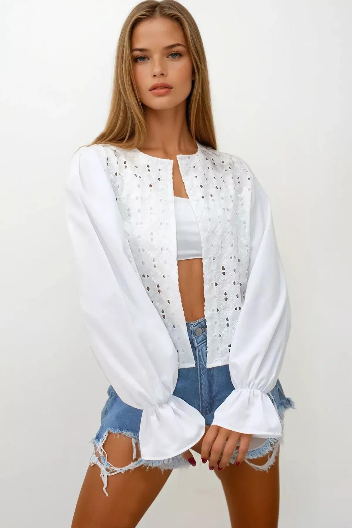 White Flounced Shirt, White, large image number 3