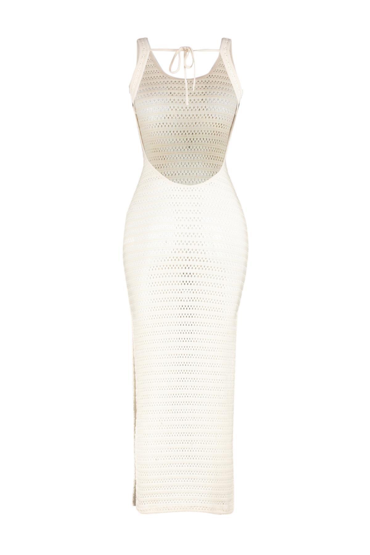 Ecru Limited Edition Maxi Knitted Dress, Ecru, large image number 4