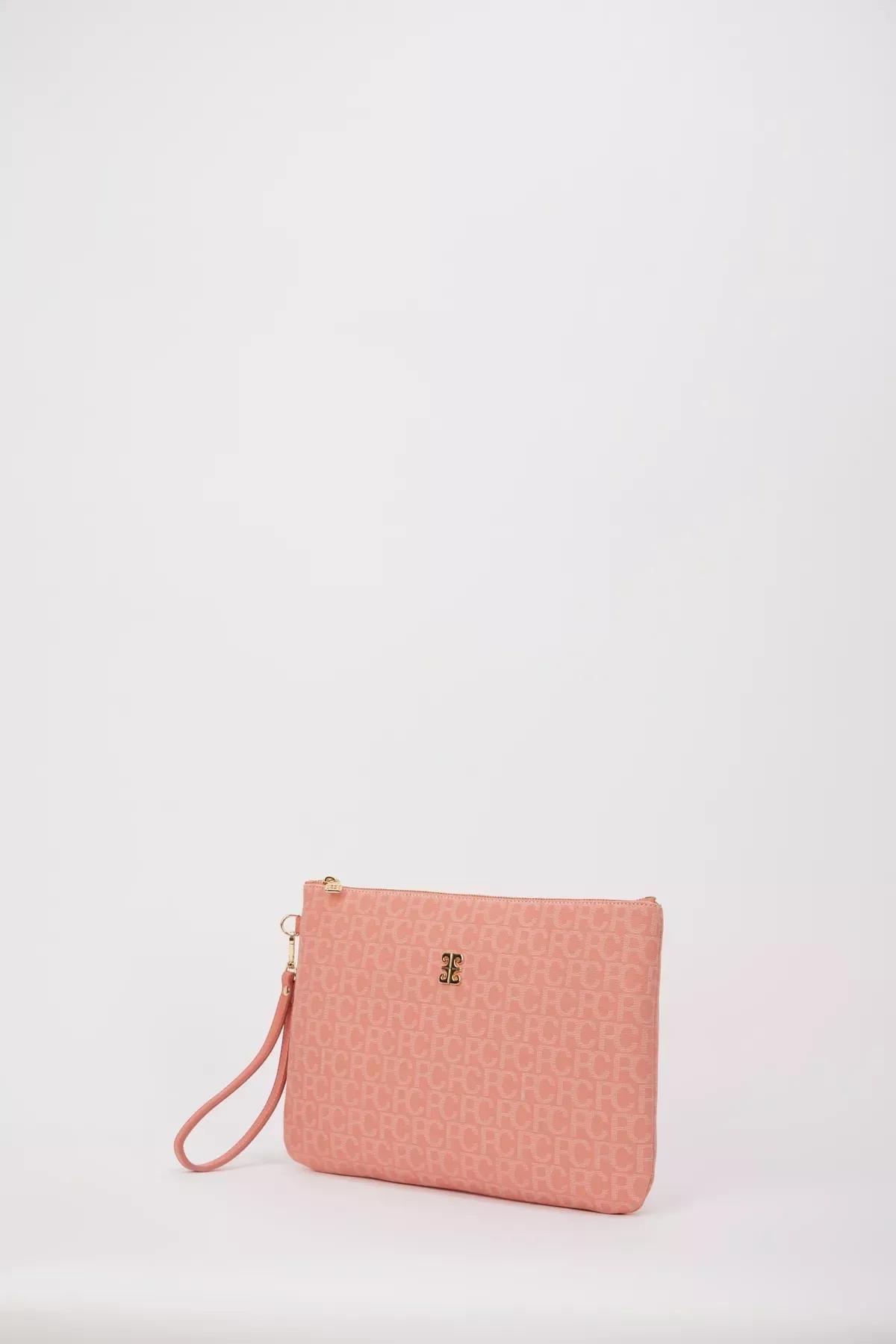 Pink Detailed Clutch Bag, Coral, large image number 1