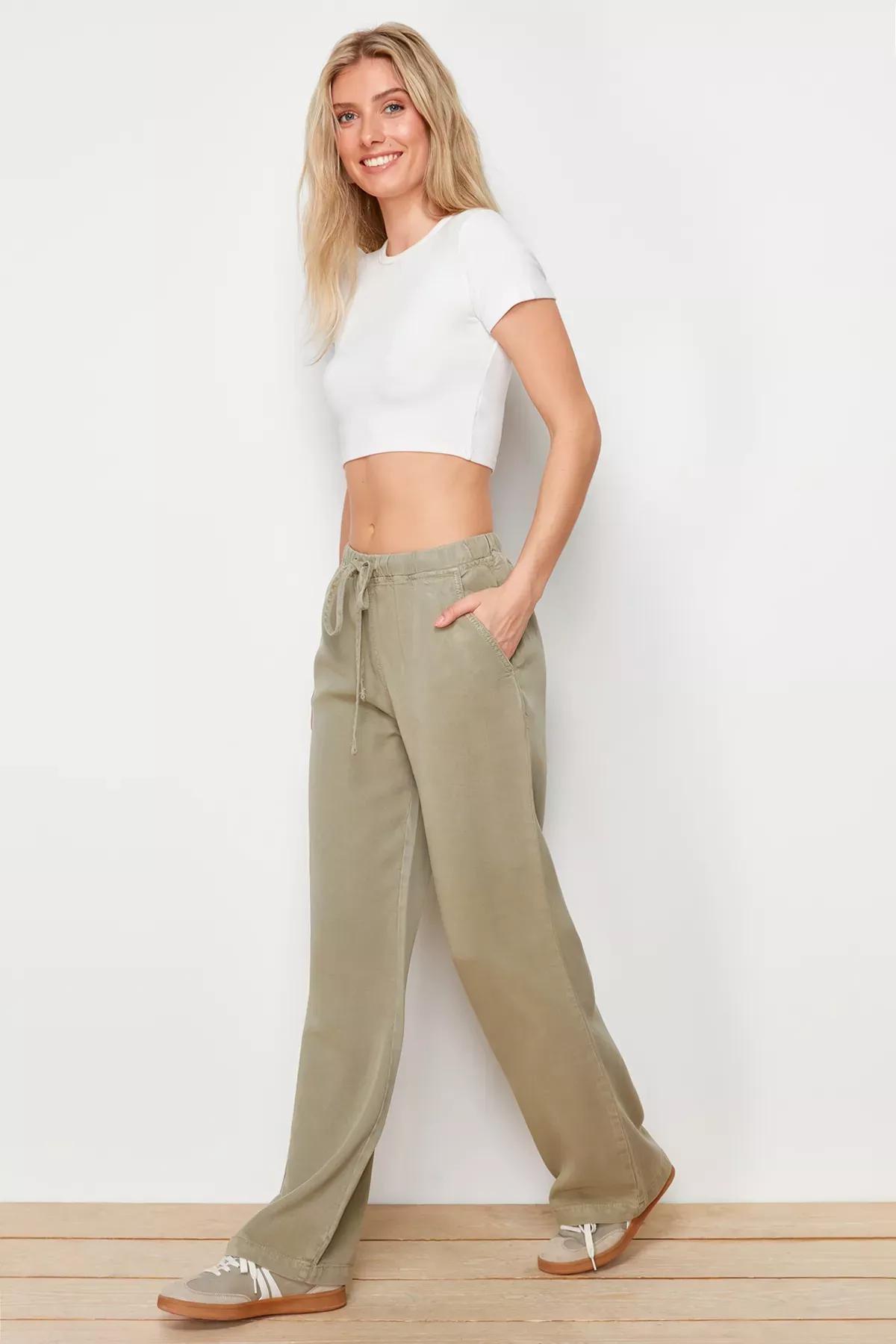 Green Browncel High-Waist Jeans with Elastic Waist, Khaki, large image number 1