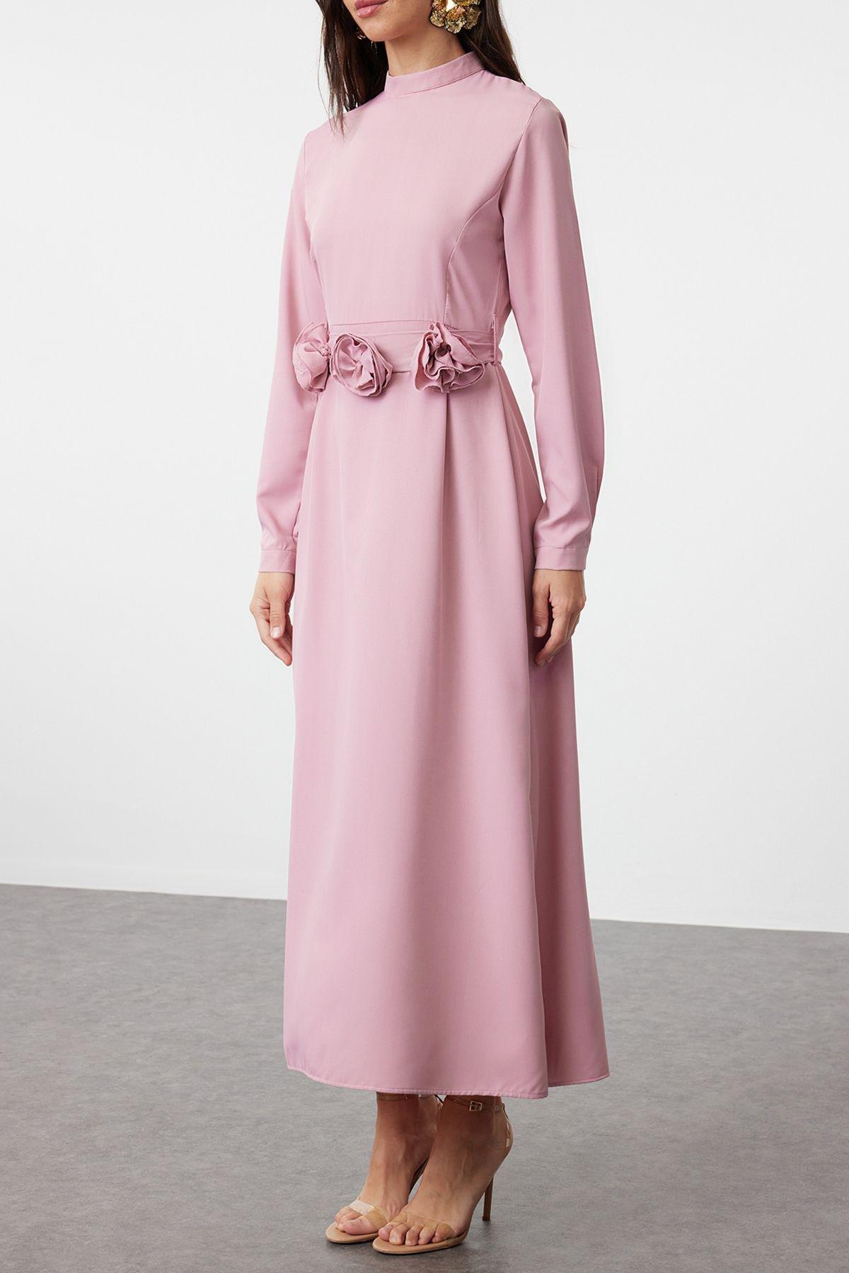 فستان منسوج من الساتان بحزام، أحمر, , large image number 0