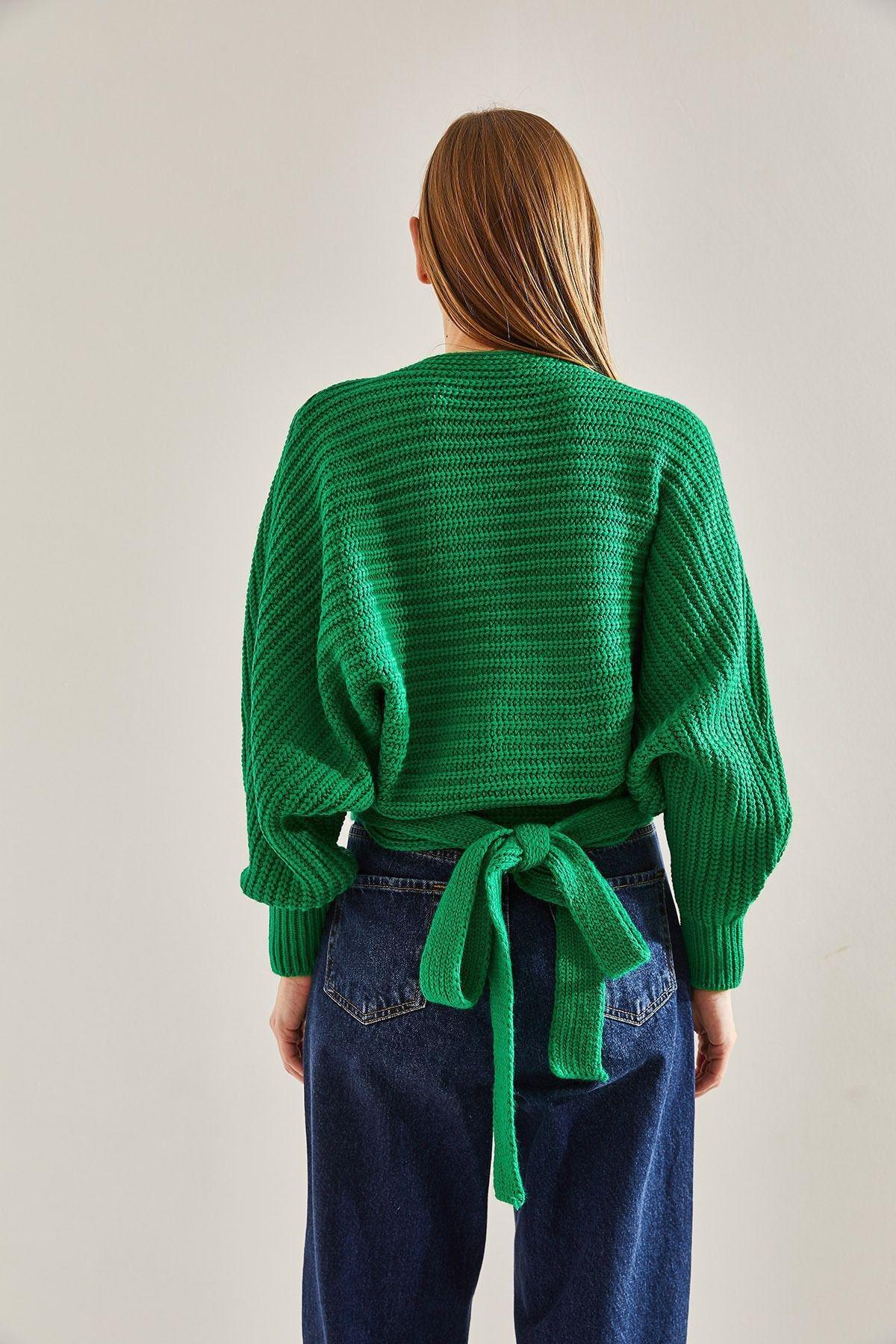 Green Detailed Knitted Cardigan, Green, large image number 1