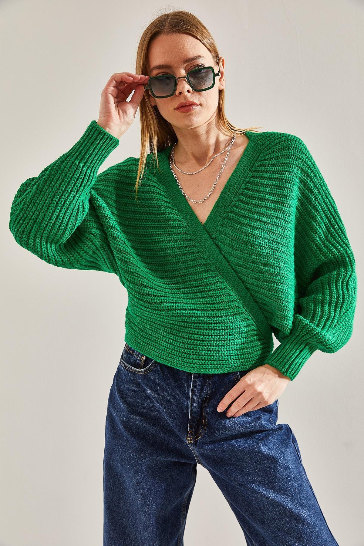 Green Detailed Knitted Cardigan, Green, large image number 3