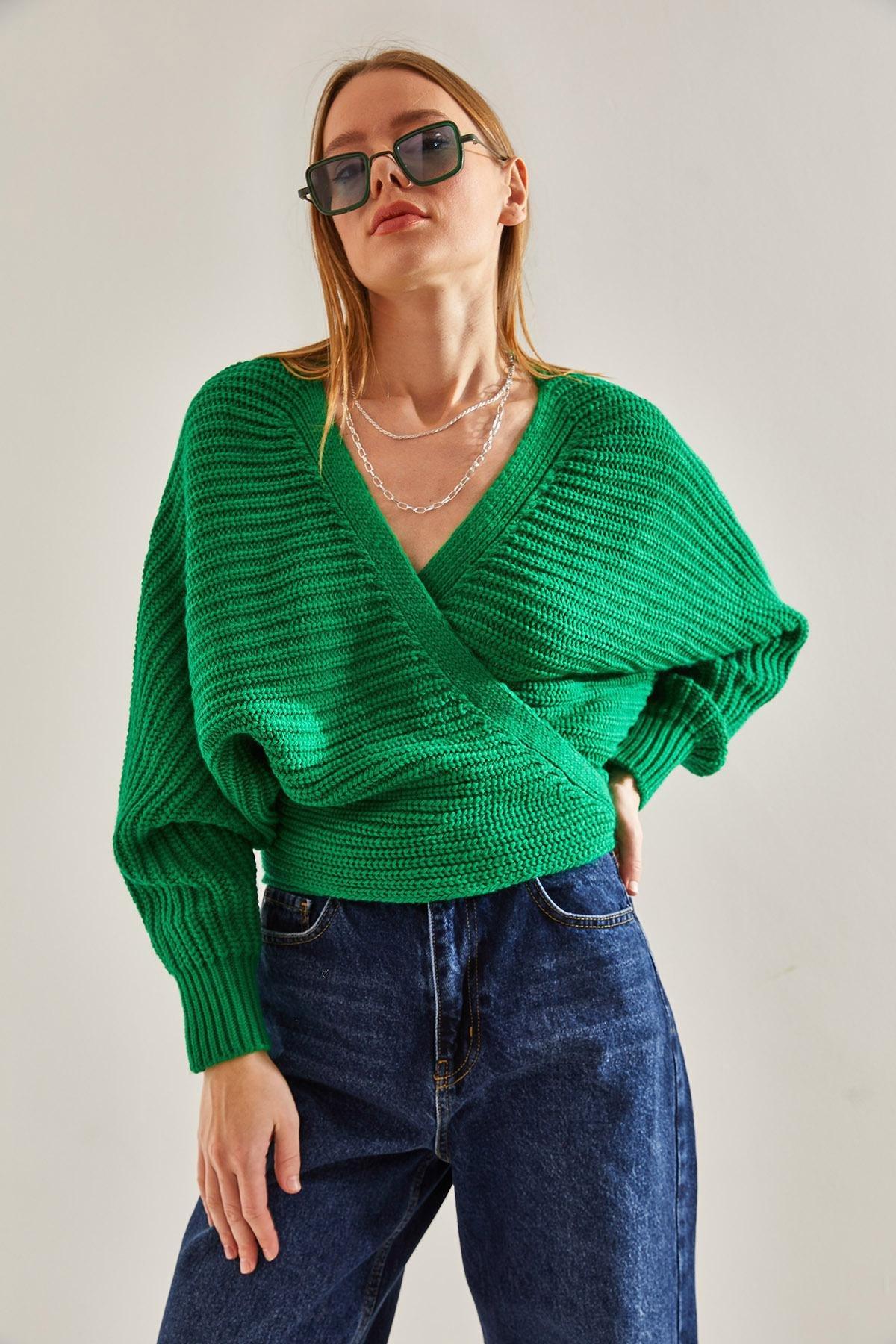 Green Detailed Knitted Cardigan, Green, large image number 5