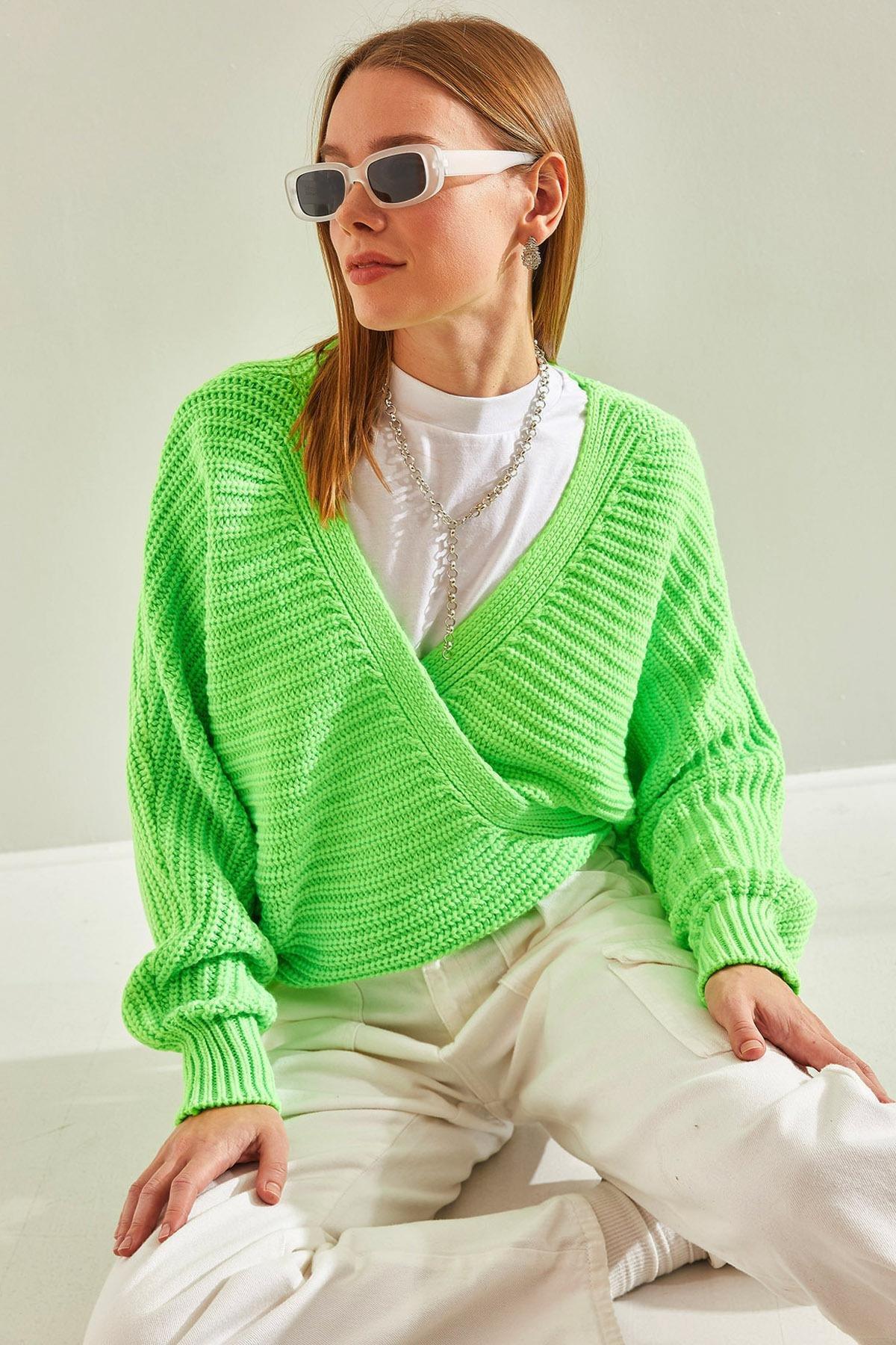 Green Detailed Knitted Cardigan, PISTACHIO GREEN, large image number 0