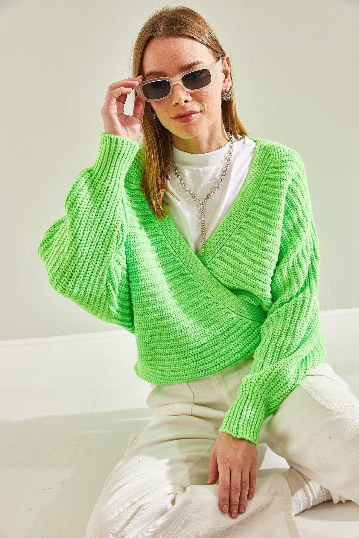 Green Detailed Knitted Cardigan, PISTACHIO GREEN, large image number 1
