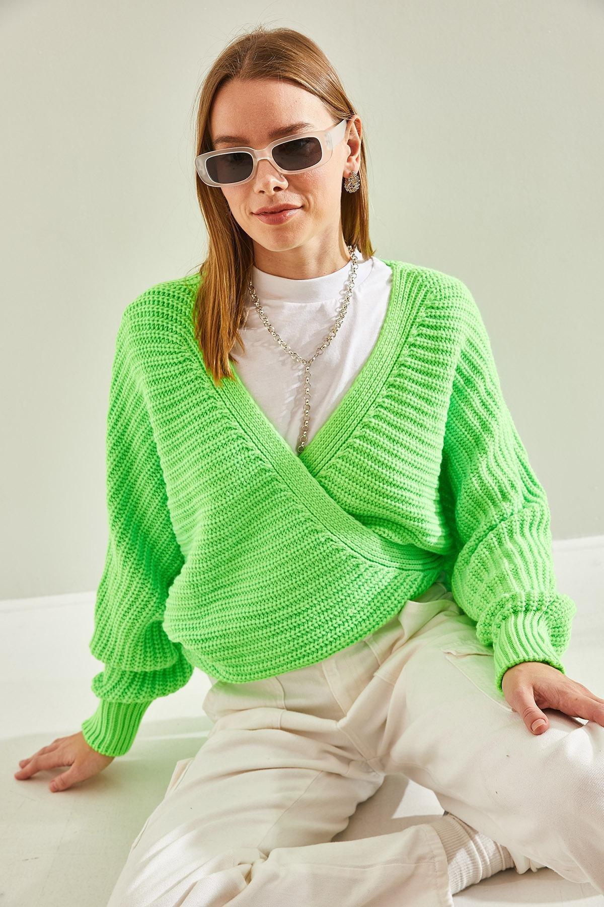 Green Detailed Knitted Cardigan, PISTACHIO GREEN, large image number 2