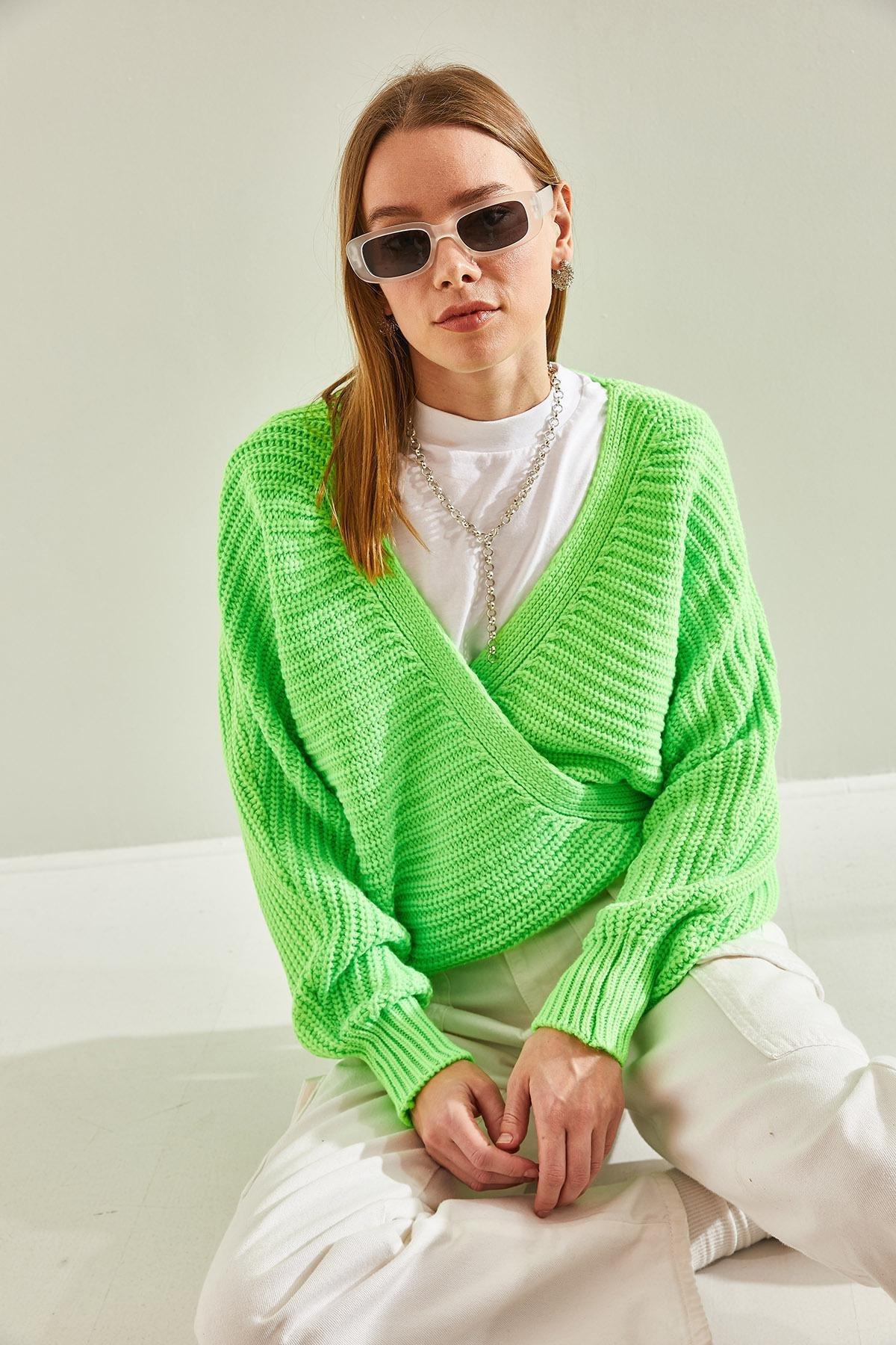 Green Detailed Knitted Cardigan, PISTACHIO GREEN, large image number 5