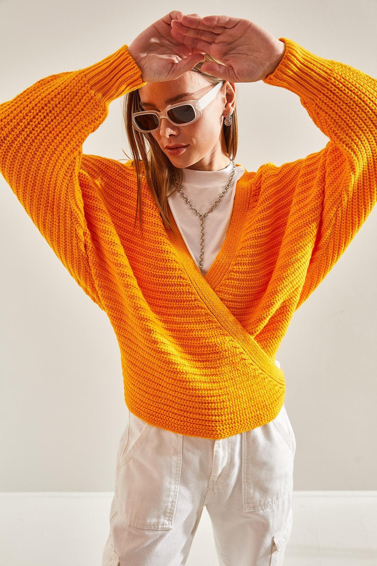 Yellow Detailed Knitted Cardigan, Yellow, large image number 2