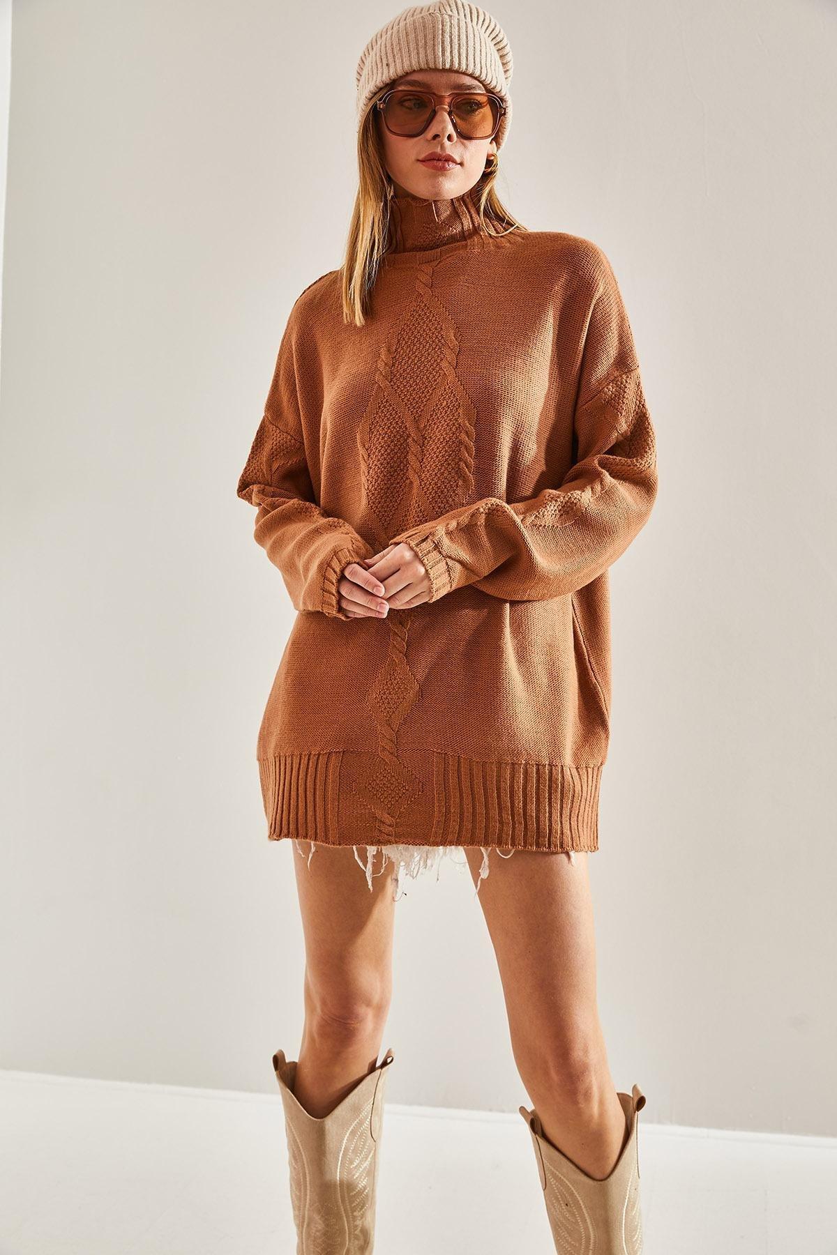 Brown Braided Knitted Sweater, Brown, large image number 2