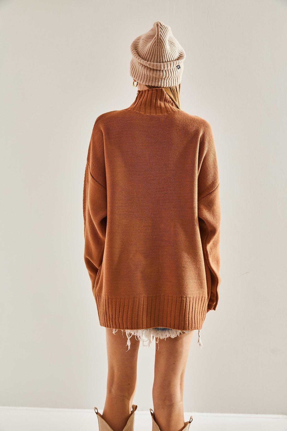 Brown Braided Knitted Sweater, Brown, large image number 5