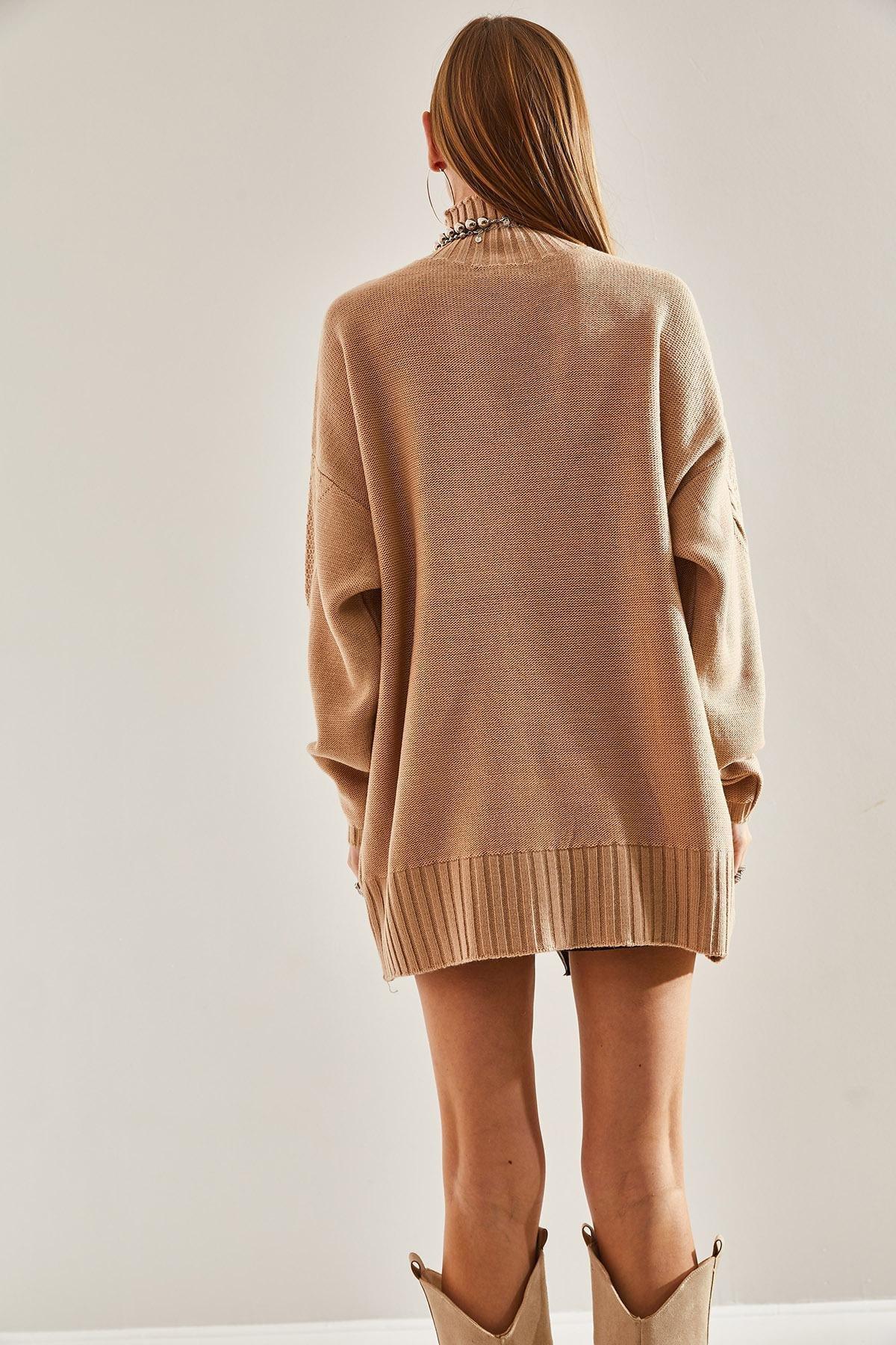 Beige Braided Knitted Sweater, CAMEL, large image number 1