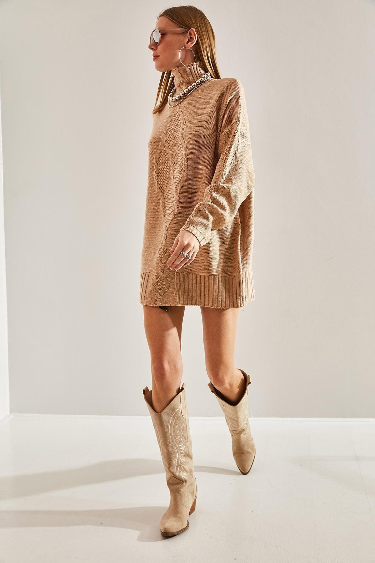 Beige Braided Knitted Sweater, CAMEL, large image number 3