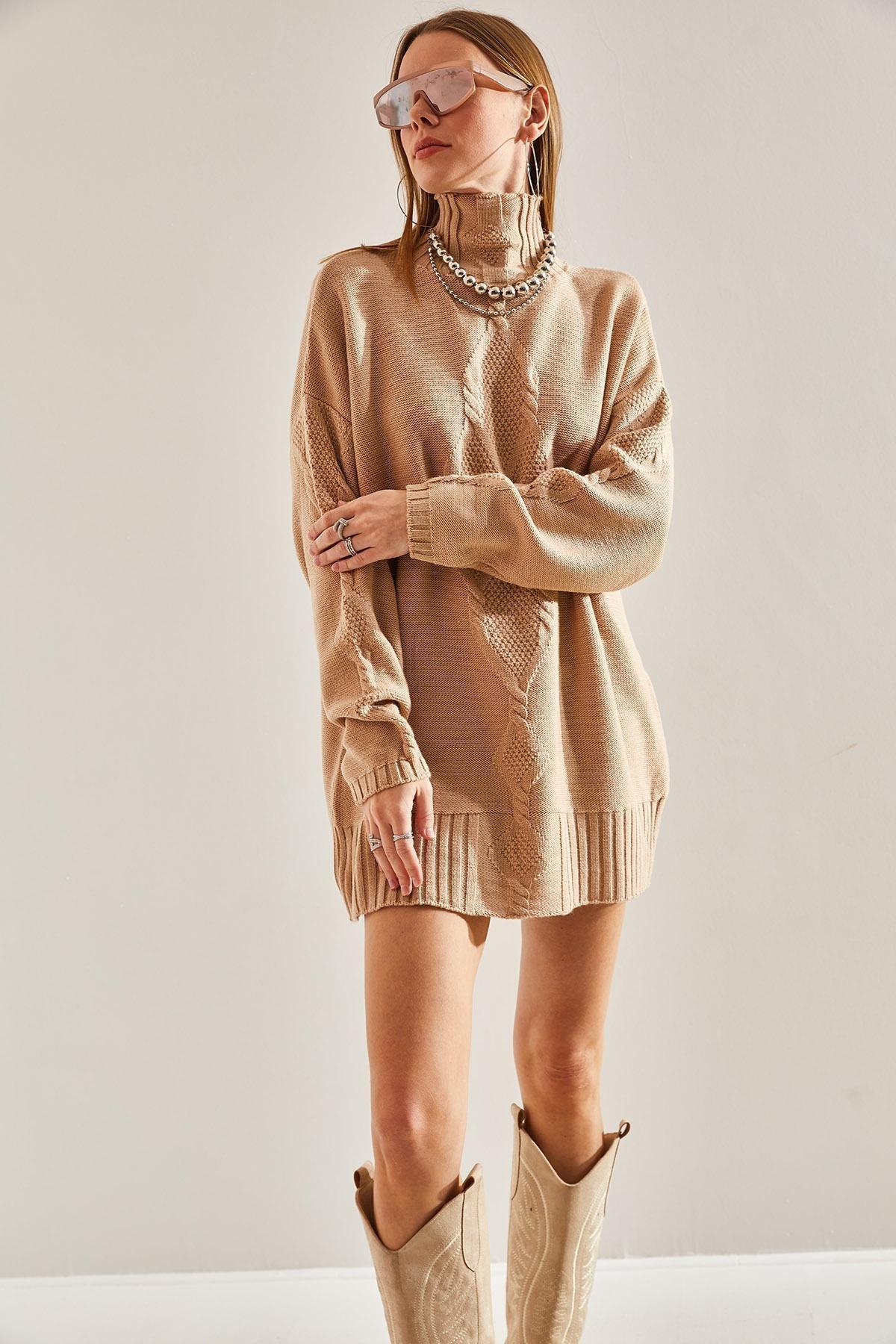 Beige Braided Knitted Sweater, CAMEL, large image number 5