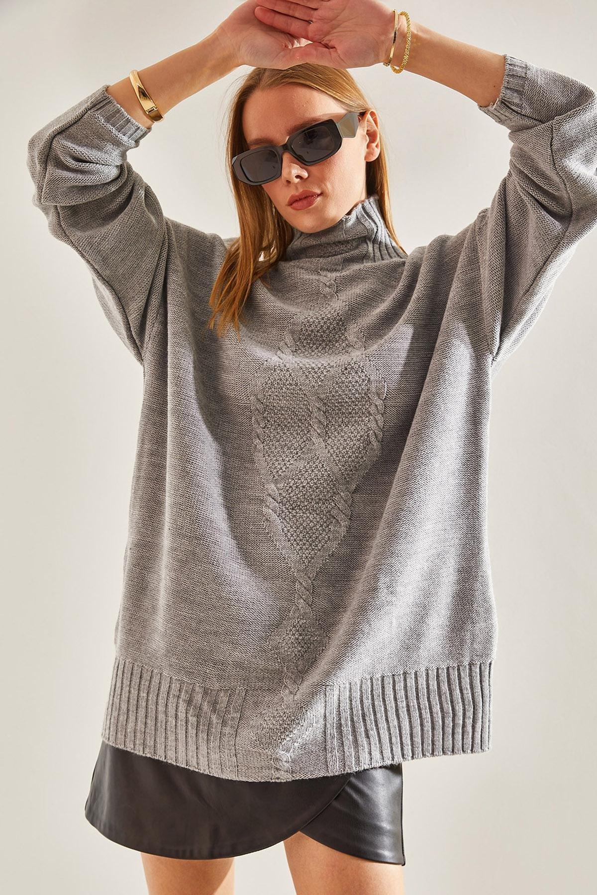 Grey Braided Knitted Sweater, , large image number 0