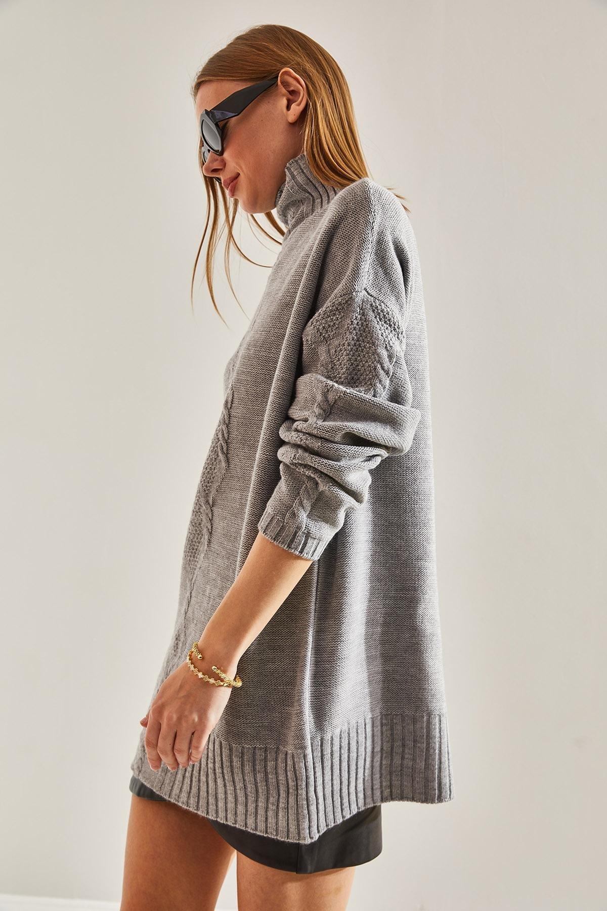 Grey Braided Knitted Sweater, , large image number 2