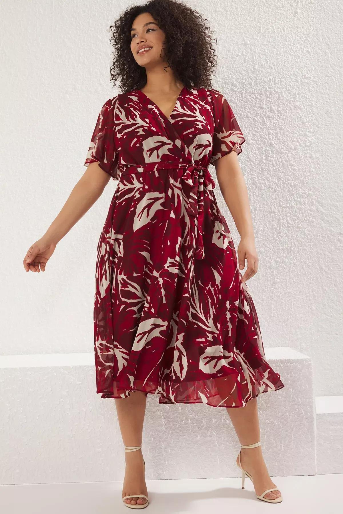 Multicolour Red tropical leaf dress, C101_1706, large image number 0