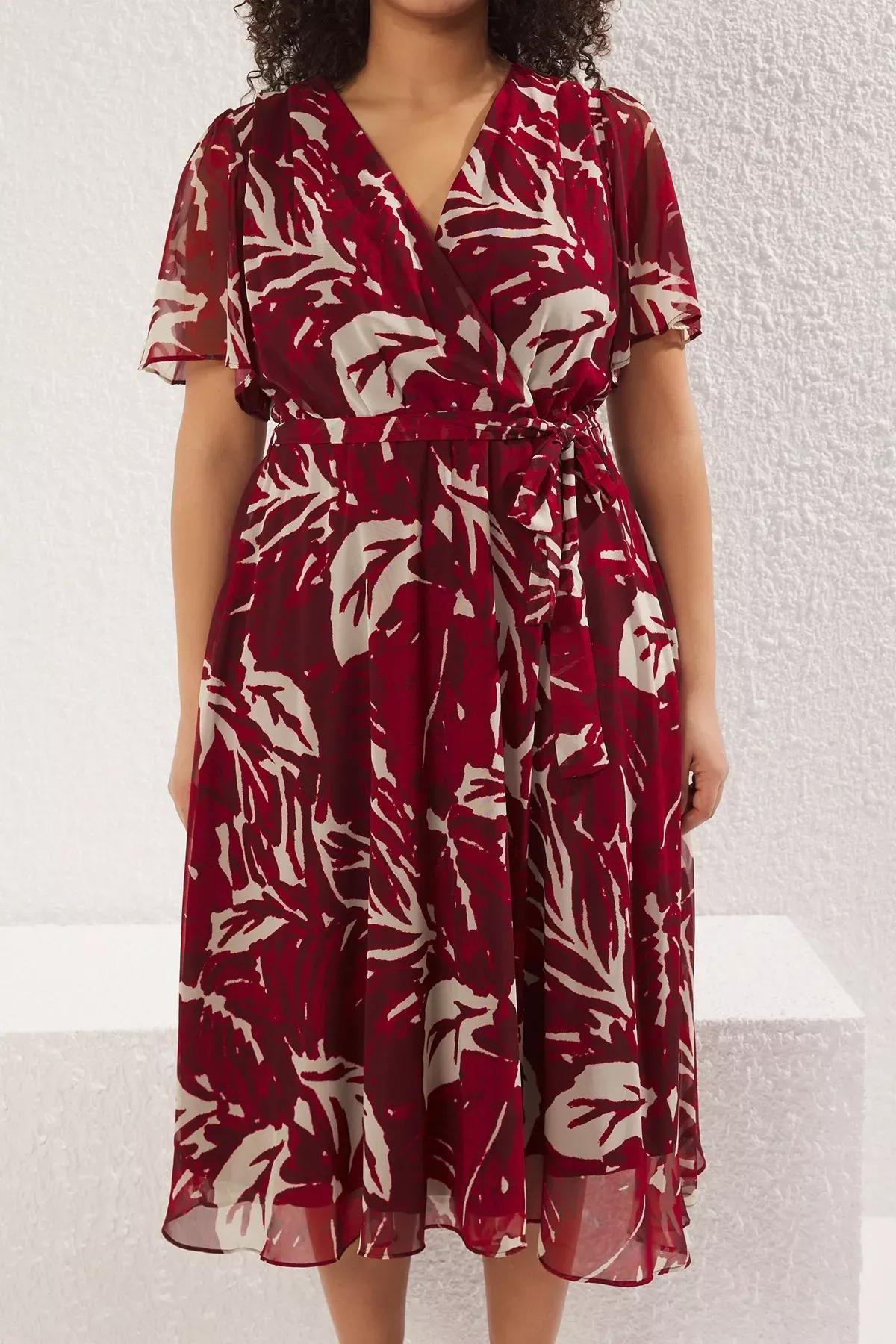 Multicolour Red tropical leaf dress, C101_1706, large image number 2
