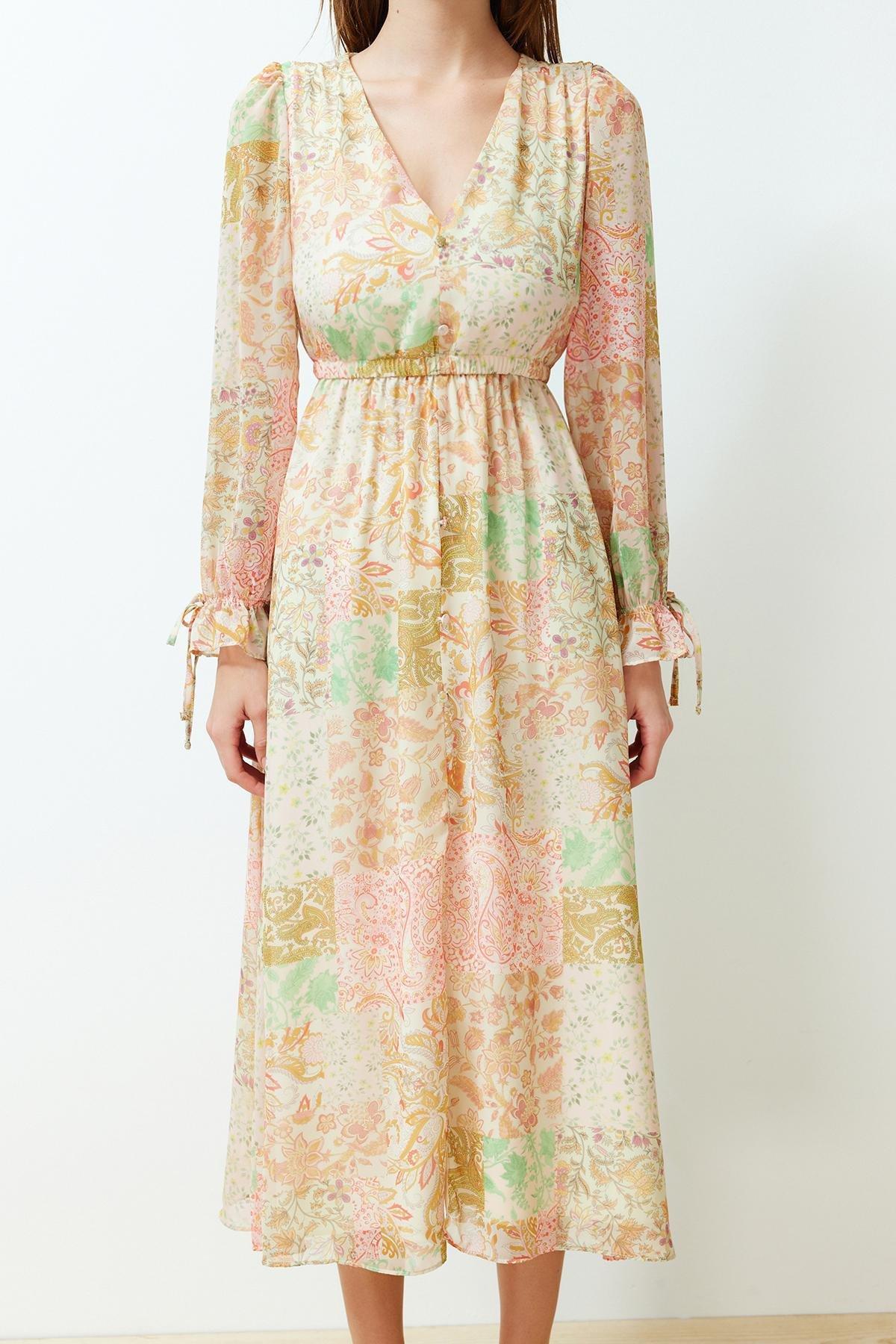 Powder Paisley Patterned Chiffon Lined Maxi Woven Dress TWOSS24EL00635, , large image number 2