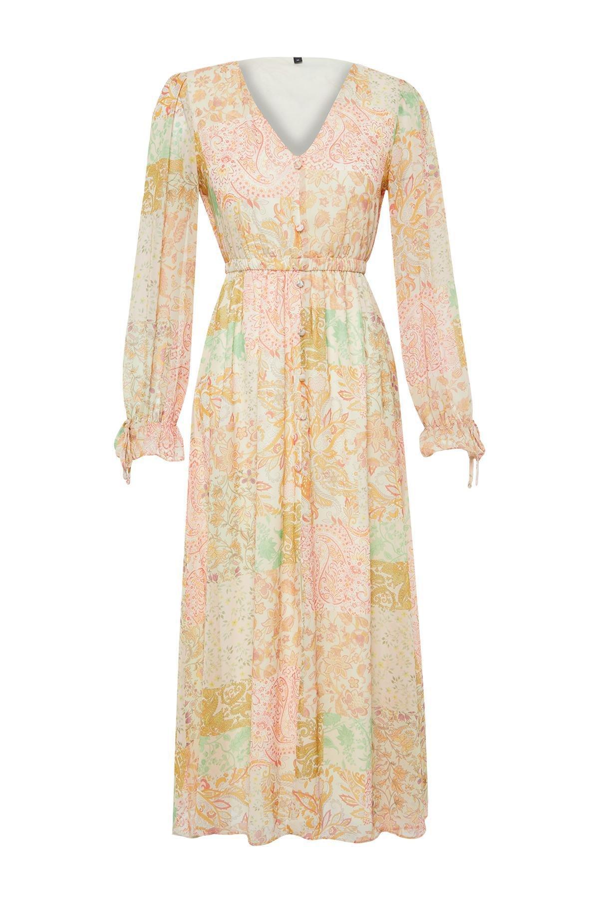 Powder Paisley Patterned Chiffon Lined Maxi Woven Dress TWOSS24EL00635, , large image number 4