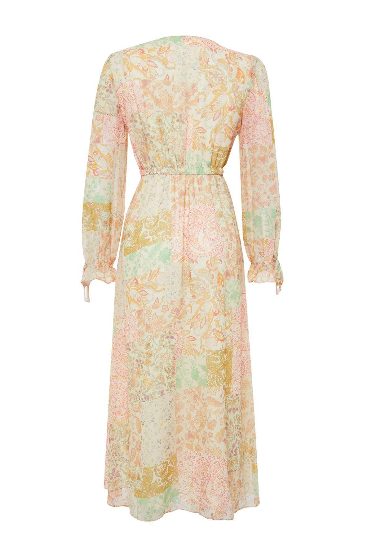 Powder Paisley Patterned Chiffon Lined Maxi Woven Dress TWOSS24EL00635, , large image number 5