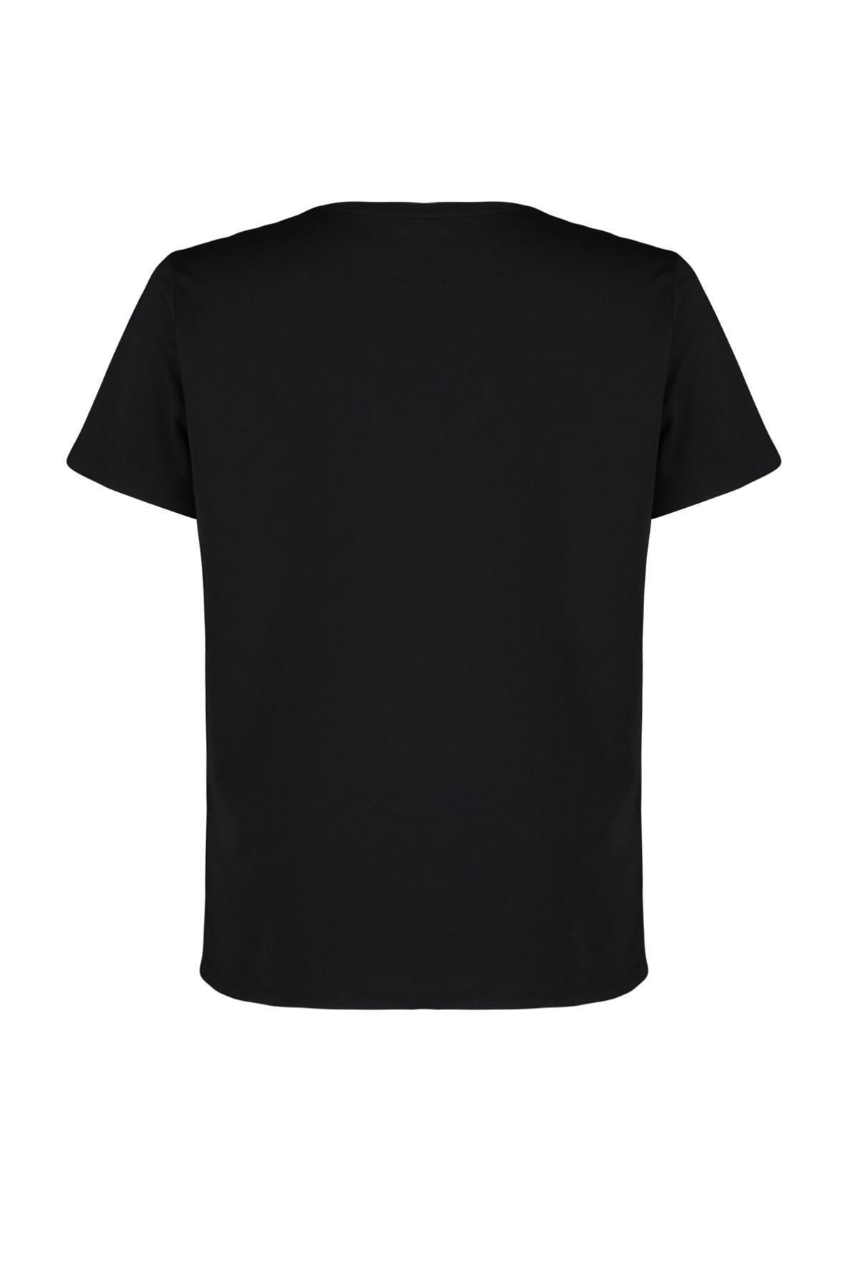Black Embroidery Detailed Boyfriend 100% Cotton Knitted T-shirt TBBSS24BF00029, , large image number 5