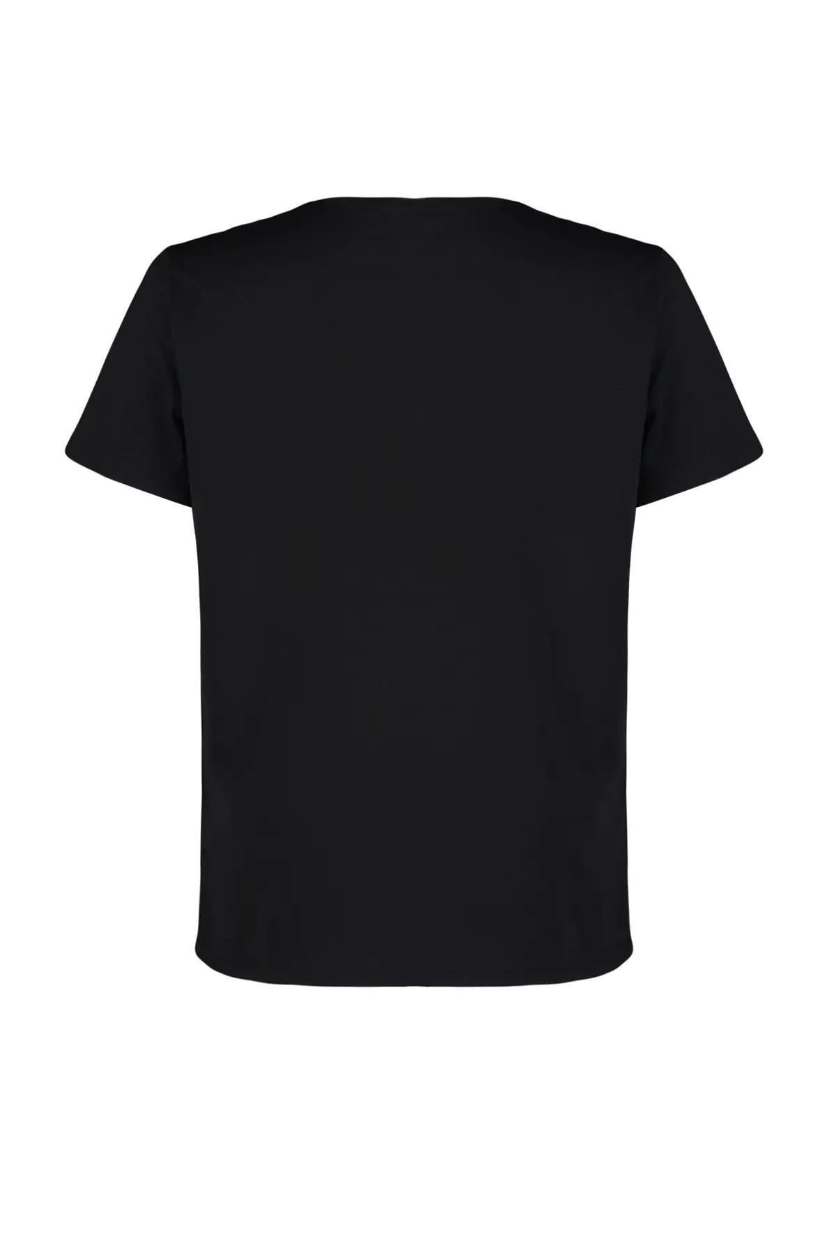 Black Embroidered Boyfriend T-Shirt, , large image number 6