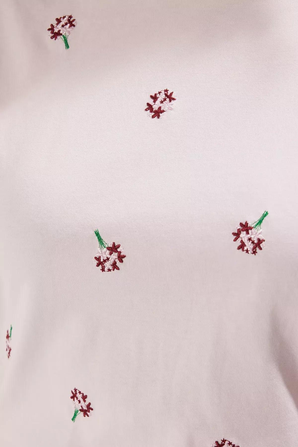 Pink Embroidery Detailed Plus-Size T-Shirt, LIGHT PINK, large image number 3