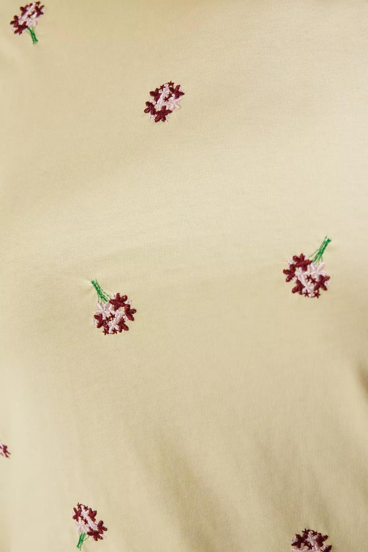 Yellow Embroidery Detailed Knitted Plus-Size T-Shirt, , large image number 3