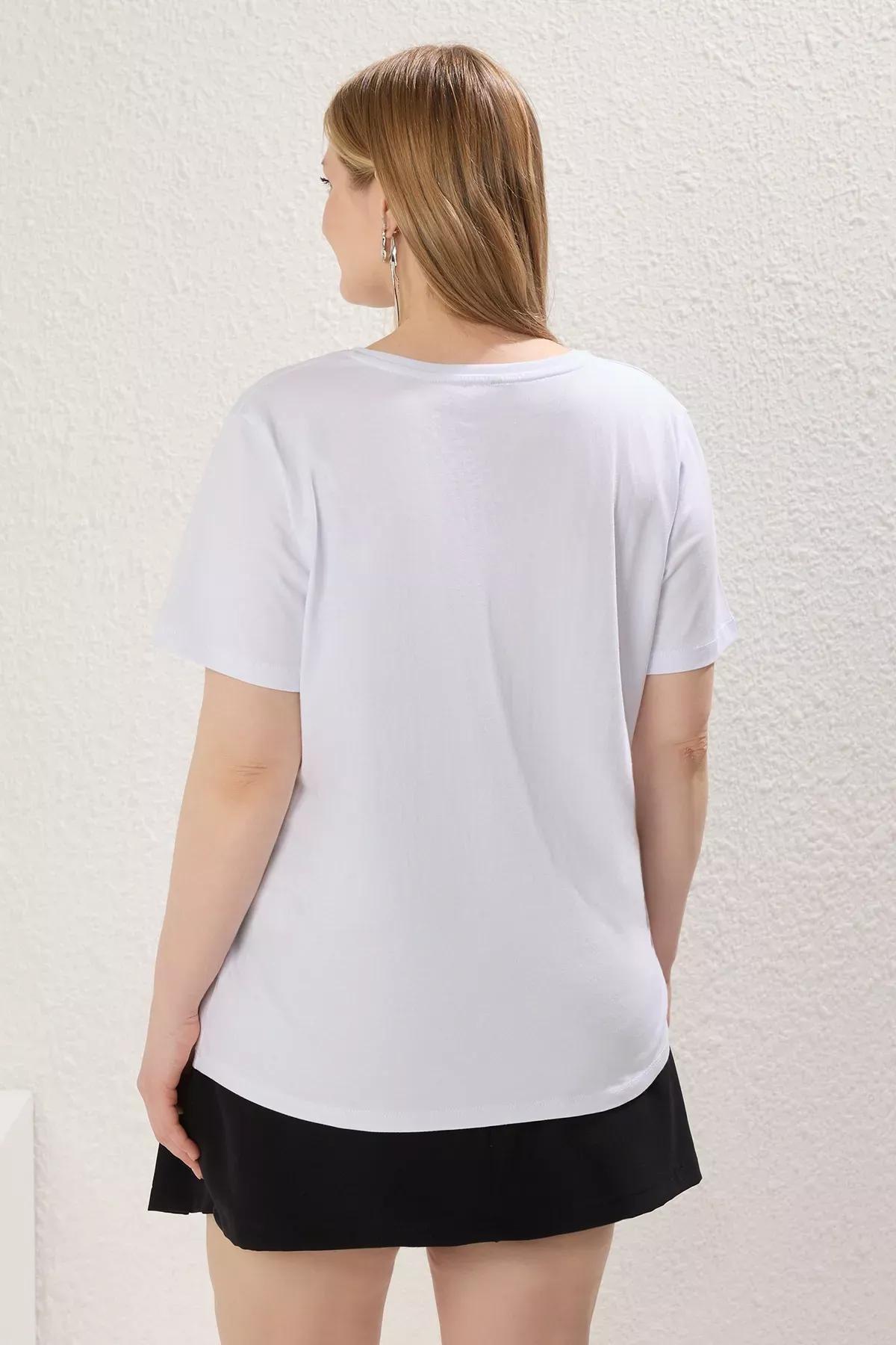 White Bow Embroidery T-shirt, White, large image number 3