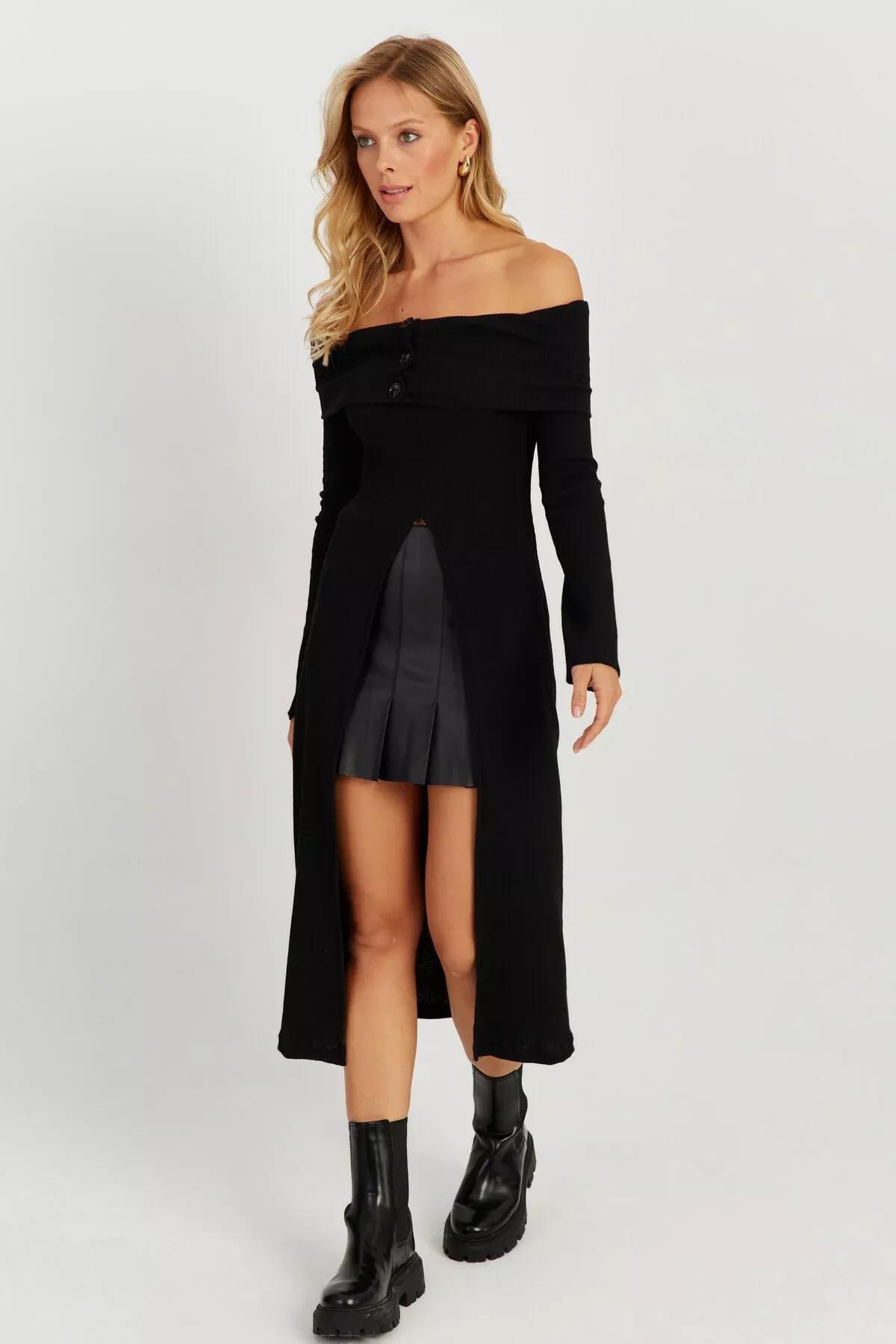 Black Cutout Bardot Midi Dress, BLACK, large image number 4
