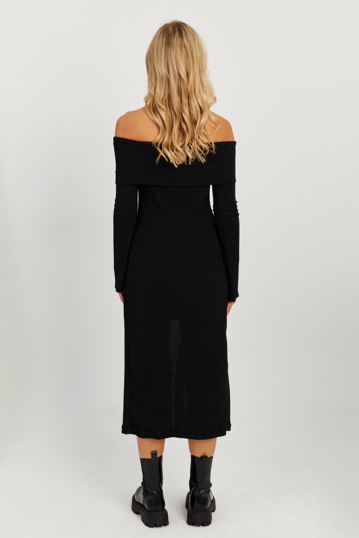 Black Cutout Bardot Midi Dress, BLACK, large image number 7