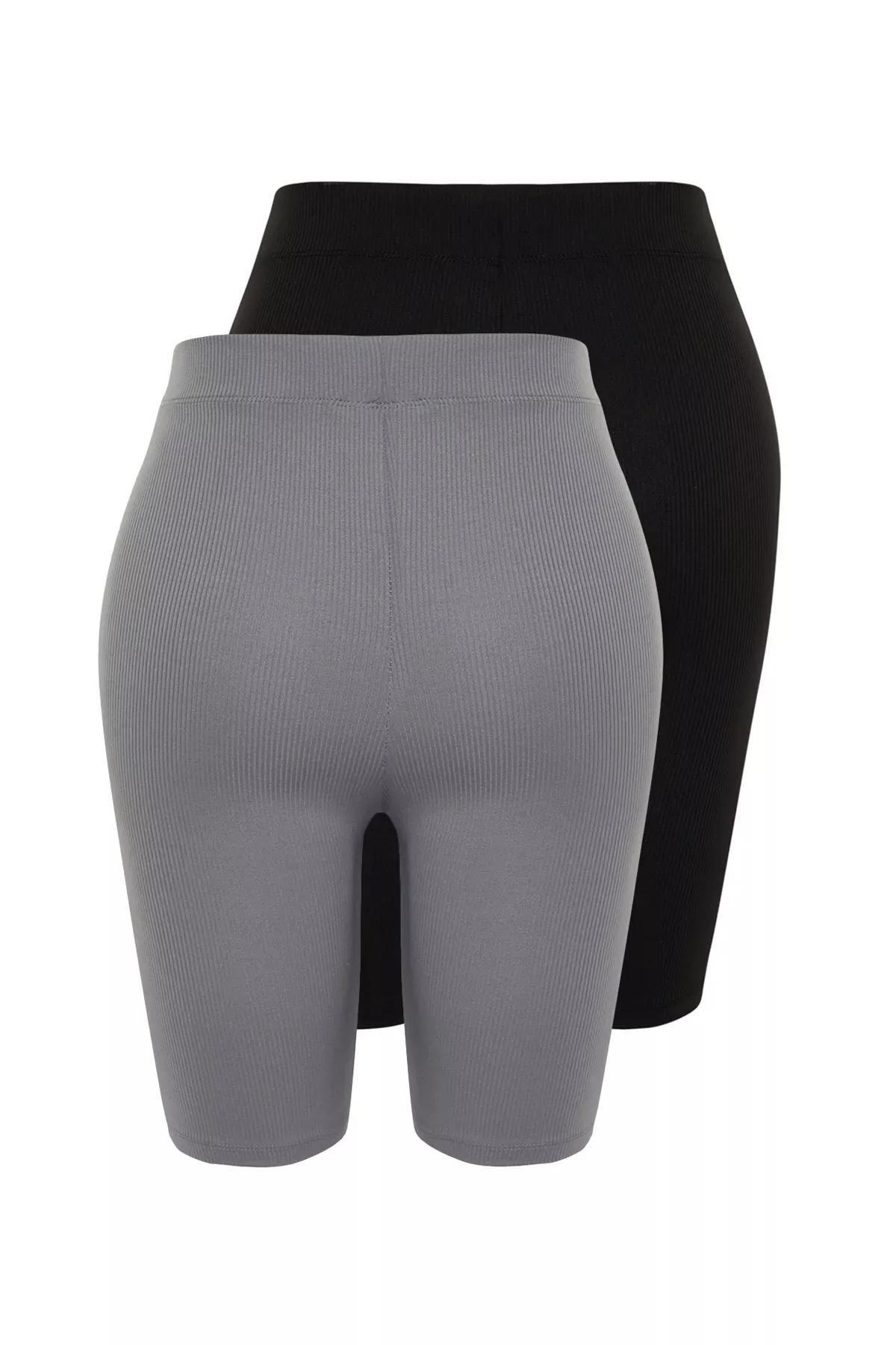 Multicolour Biker Knitted Leggings, Set Of 2, Black-Grey, large image number 7