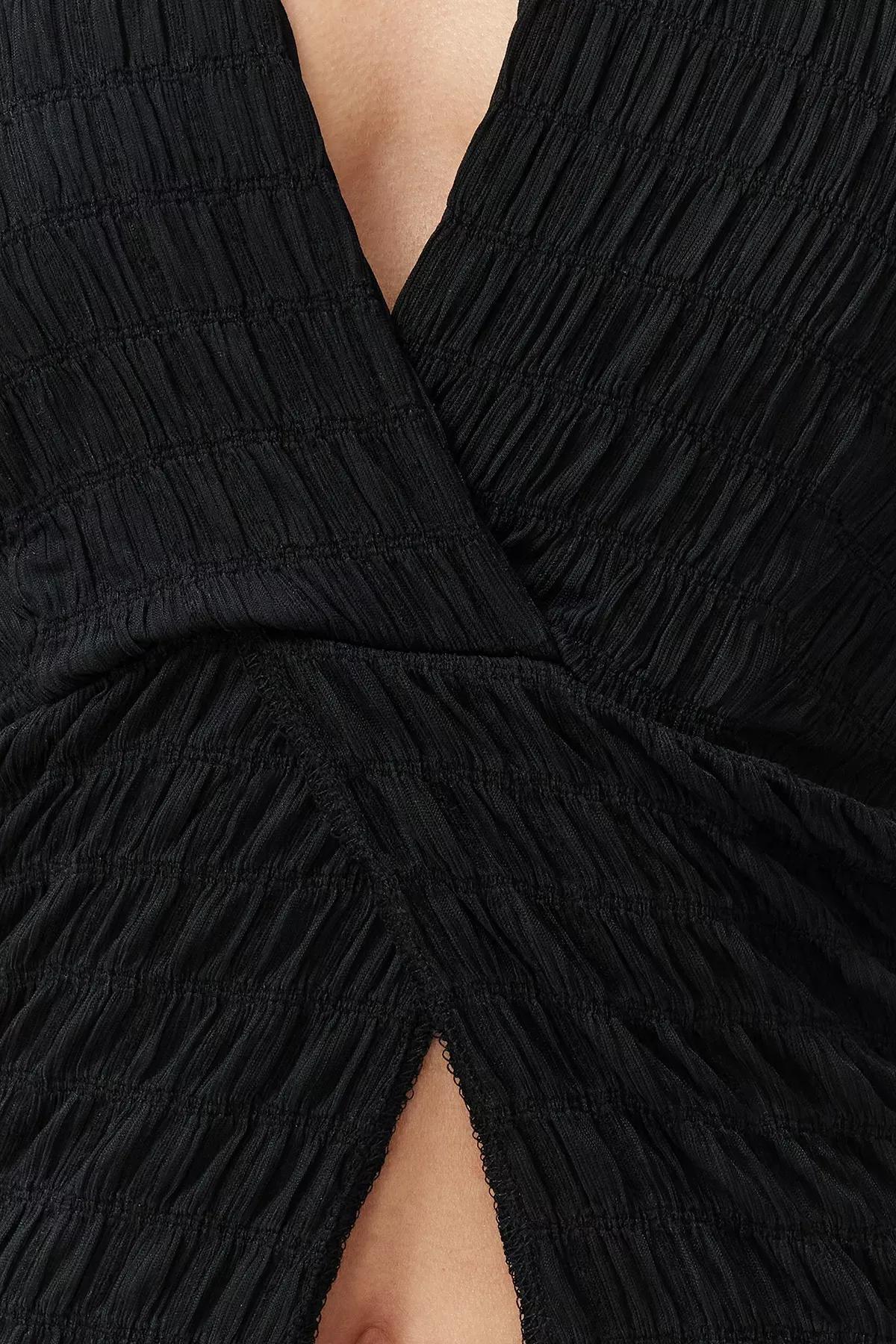 Black Textured Halter Knit Blouse, , large image number 3