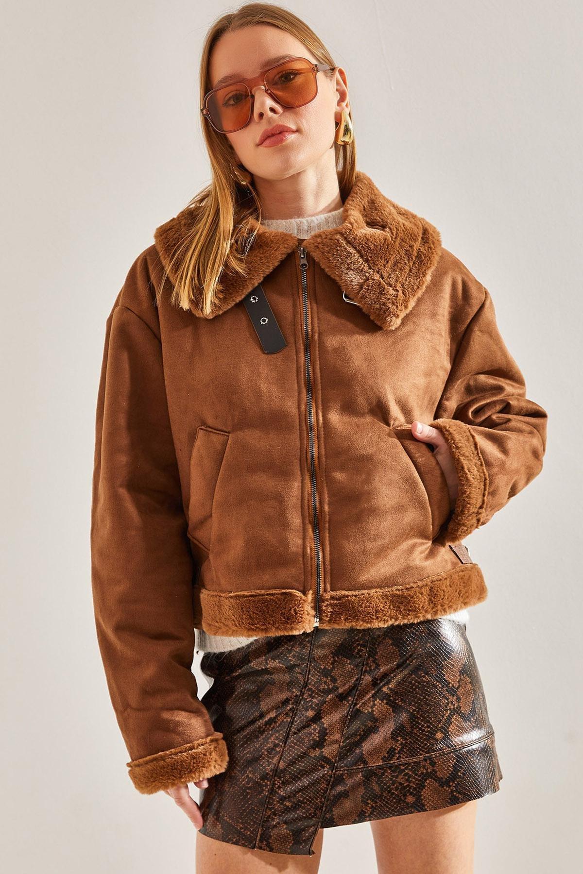 Tan Belted Leather Coat, Tan, medium