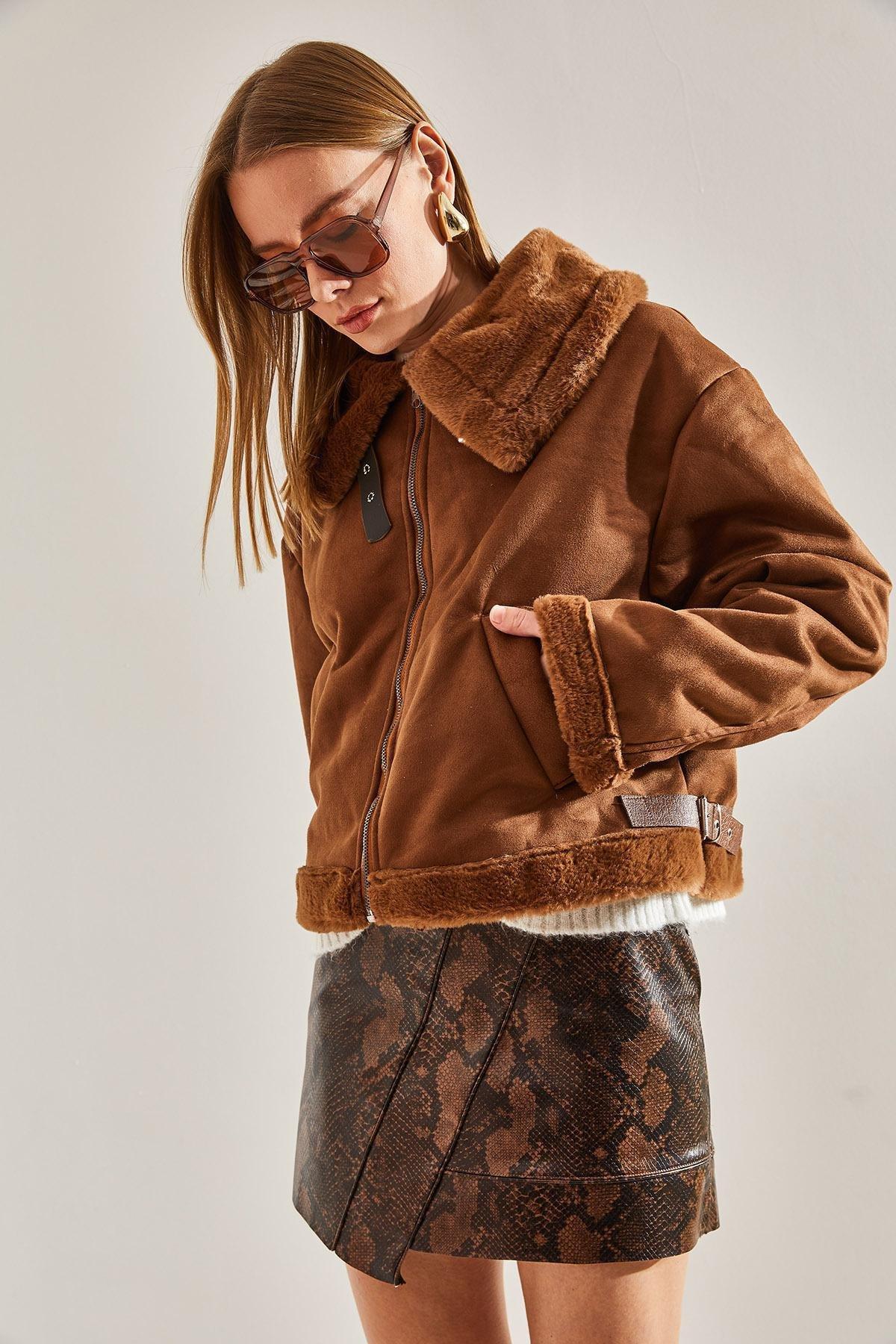 Tan Belted Leather Coat, Tan, medium