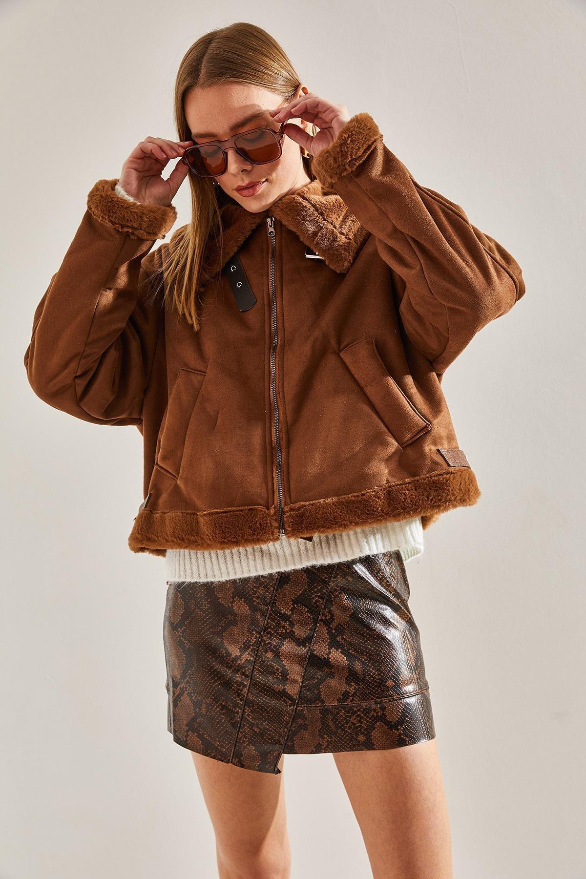 Tan Belted Leather Coat, , large image number 2