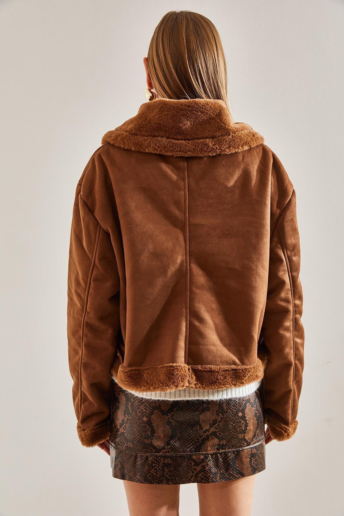 Tan Belted Leather Coat, , large image number 3