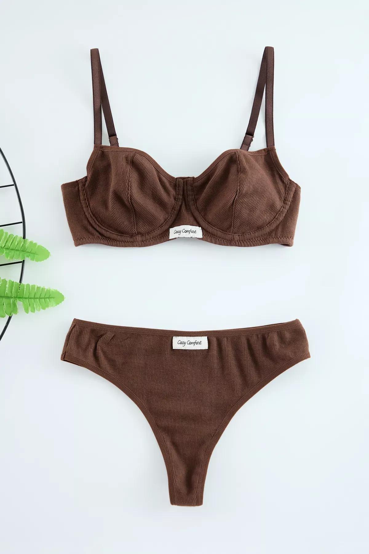 Brown Label Ribbed Knit Underwear Set, , large image number 0