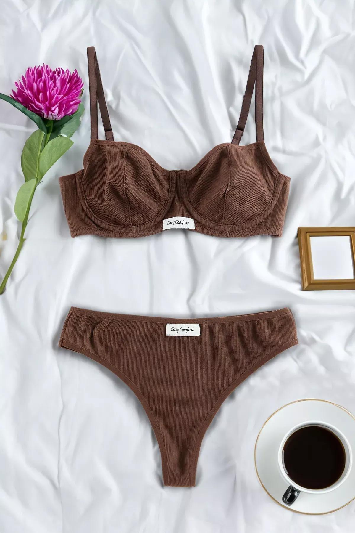 Brown Label Ribbed Knit Underwear Set, , large image number 1