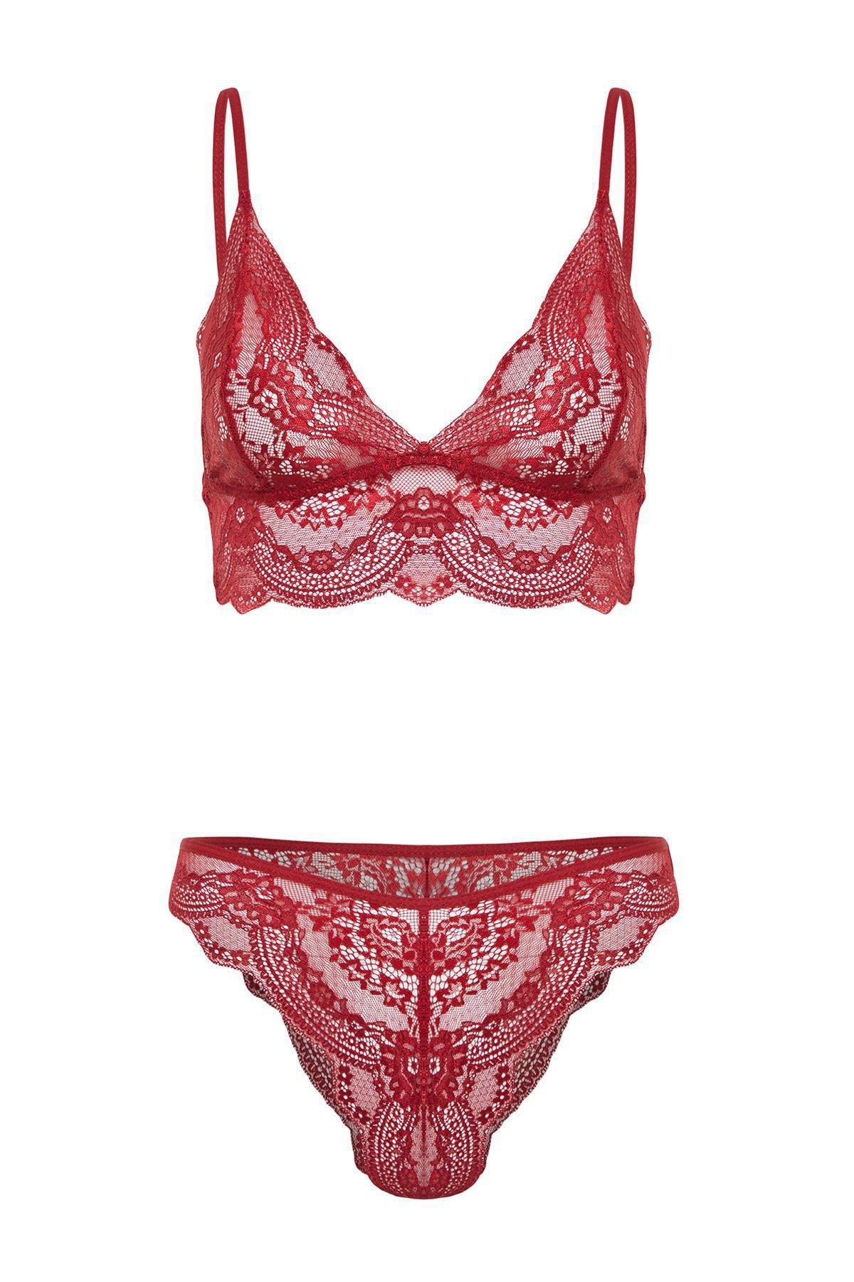 Burgundy Laced Capless Knitted Lingerie Set, , large image number 5