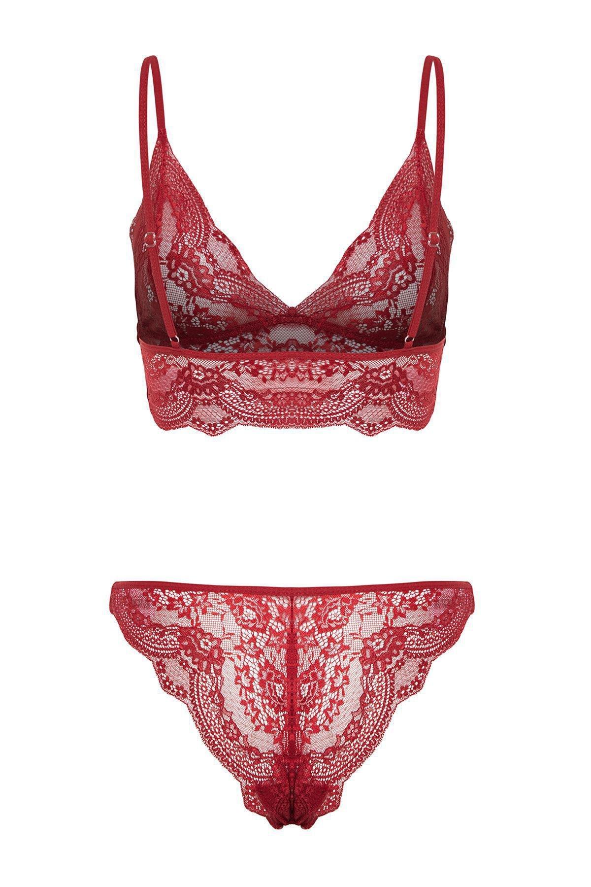 Burgundy Laced Capless Knitted Lingerie Set, , large image number 7