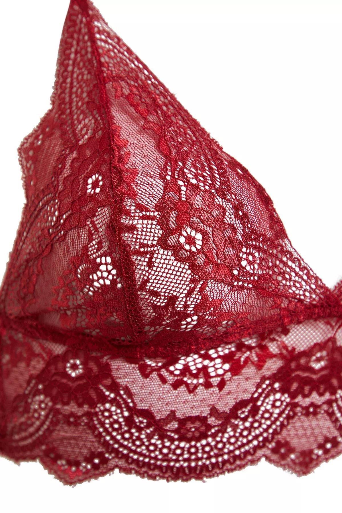 Burgundy Laced Capless Knitted Lingerie Set, Burgundy, large image number 7