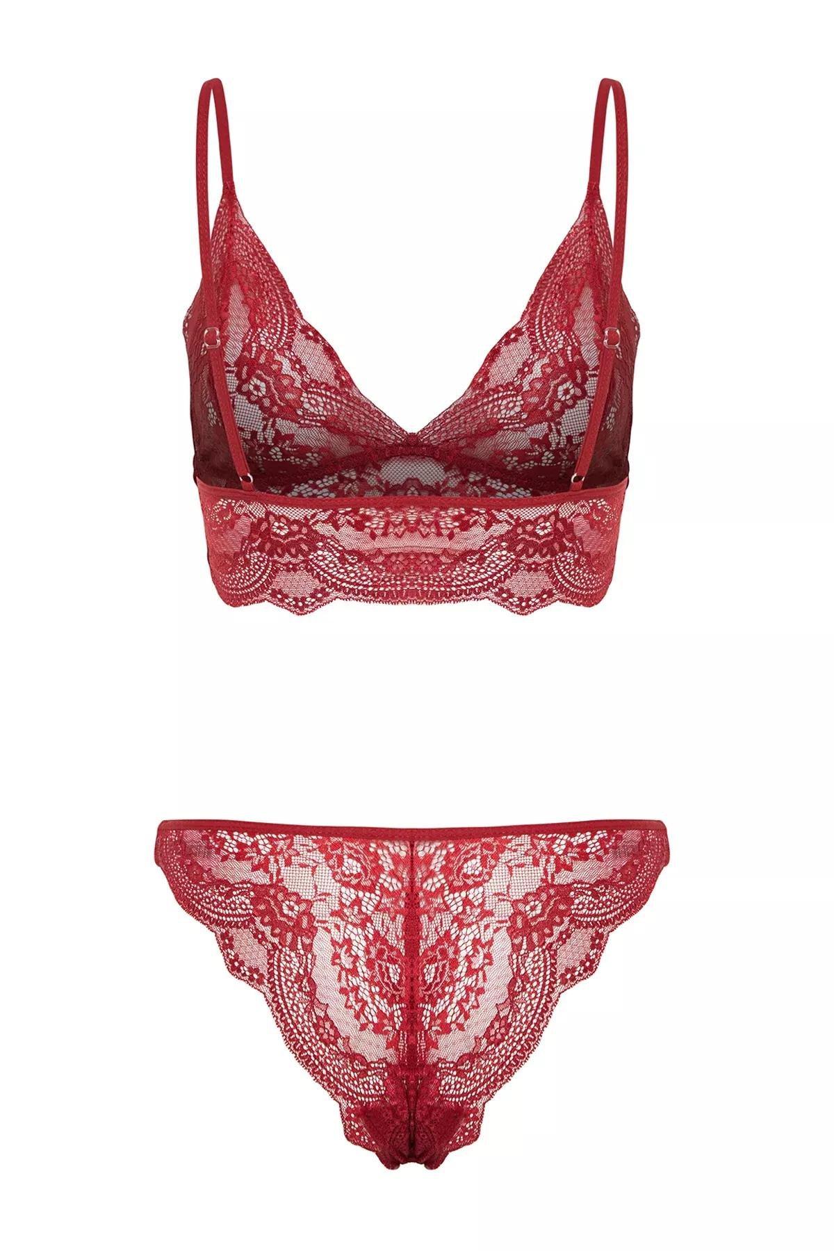 Burgundy Laced Capless Knitted Lingerie Set, Burgundy, large image number 8