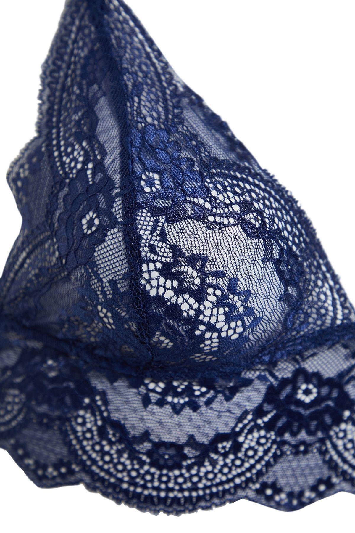 Navy Laced Non-Wired Cup less Knitted Underwear Set, , large image number 6