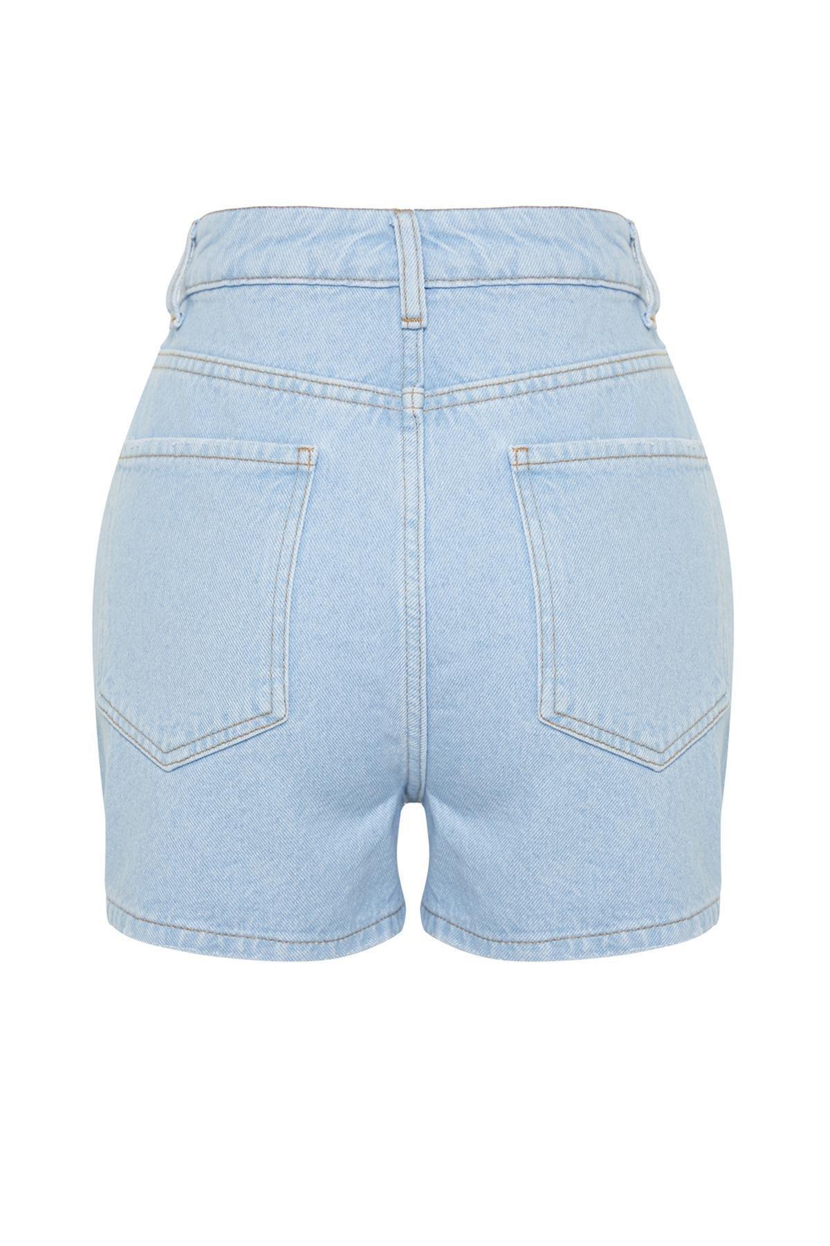 Blue Ripped High Waist Mini Denim Shorts, C101_319, large image number 6