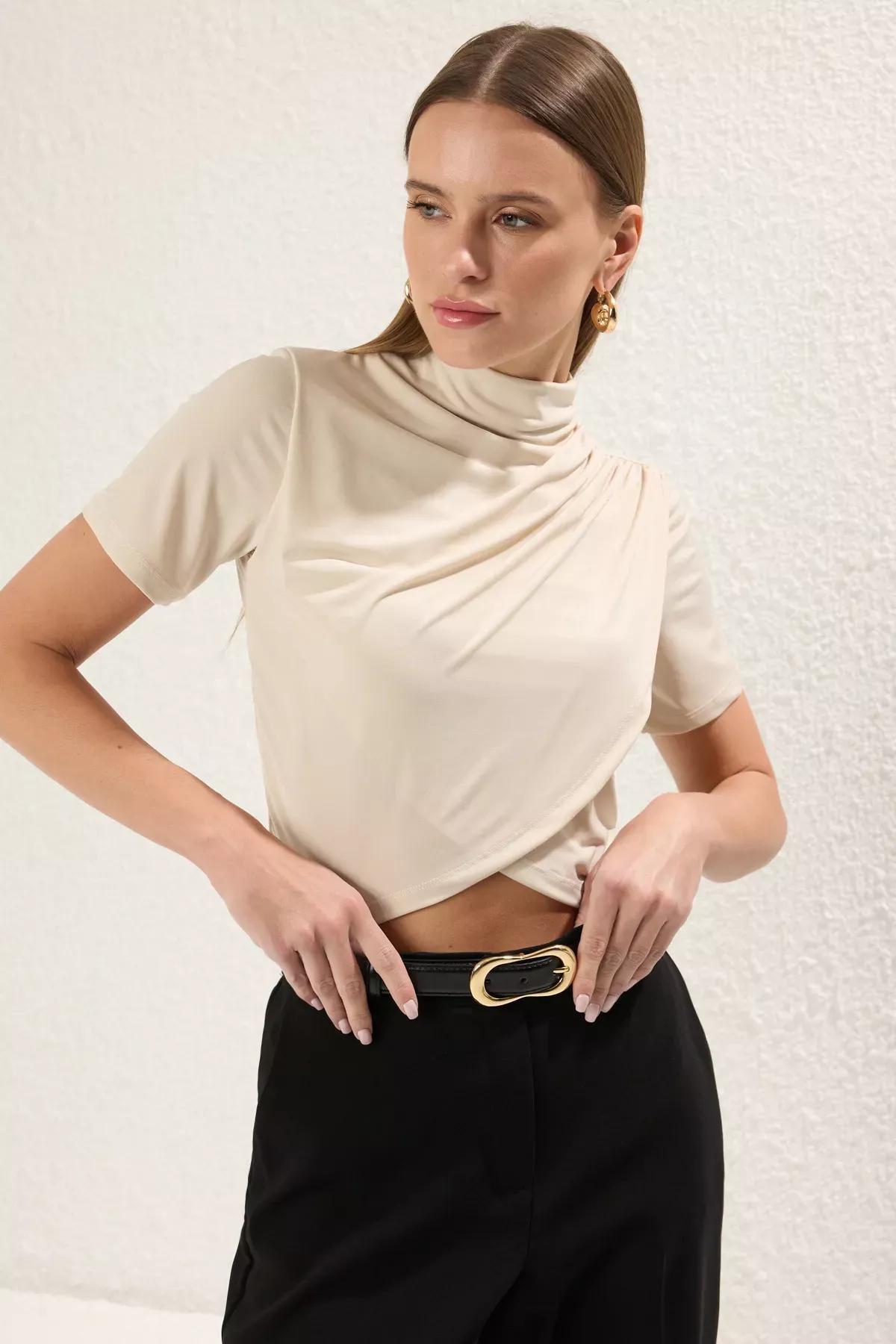 Beige Crop Knitted Blouse, STONE, large image number 0