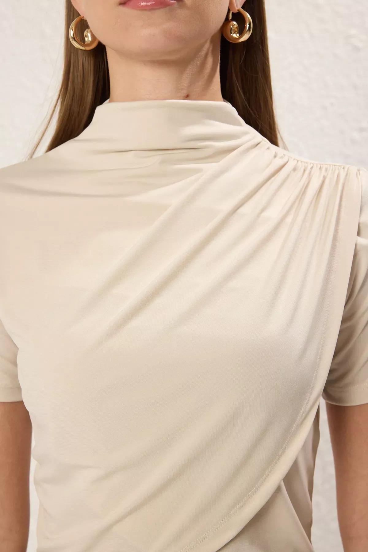 Beige Crop Knitted Blouse, STONE, large image number 2
