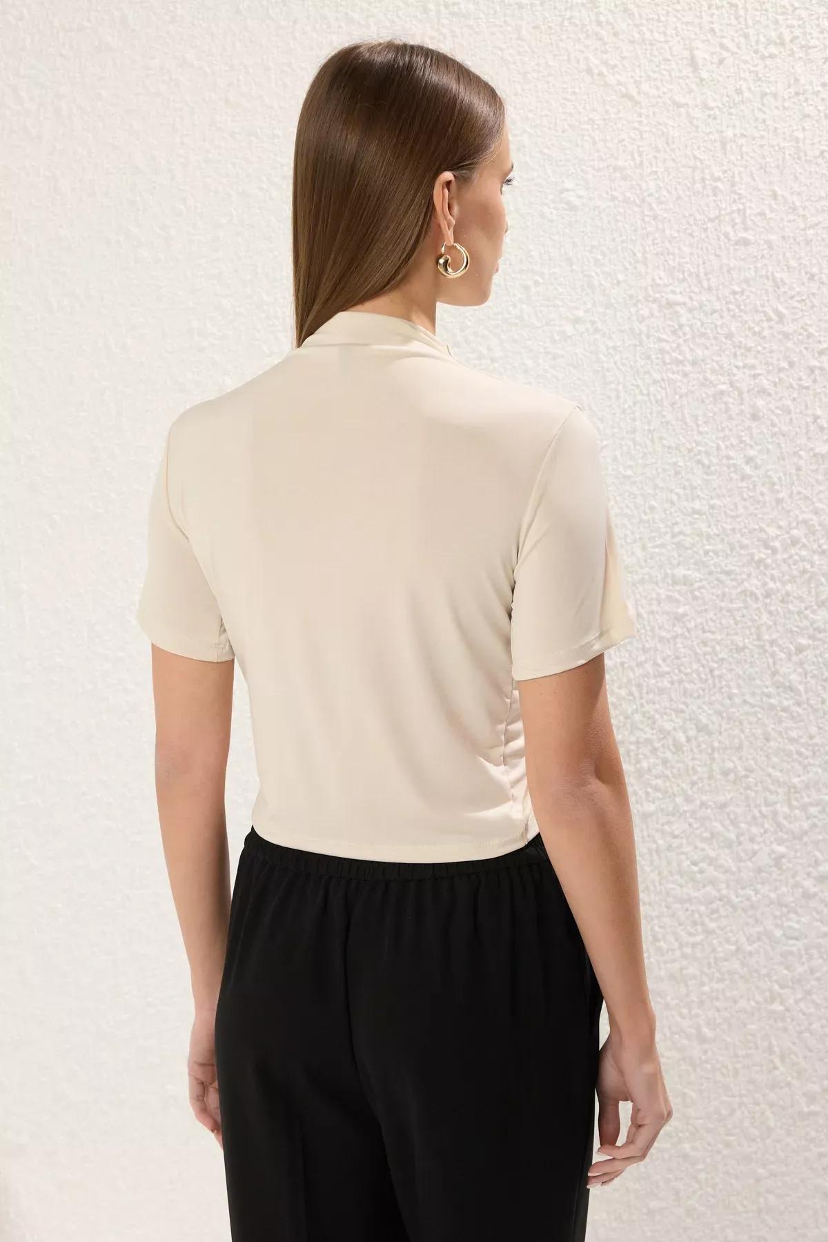 Beige Crop Knitted Blouse, STONE, large image number 3