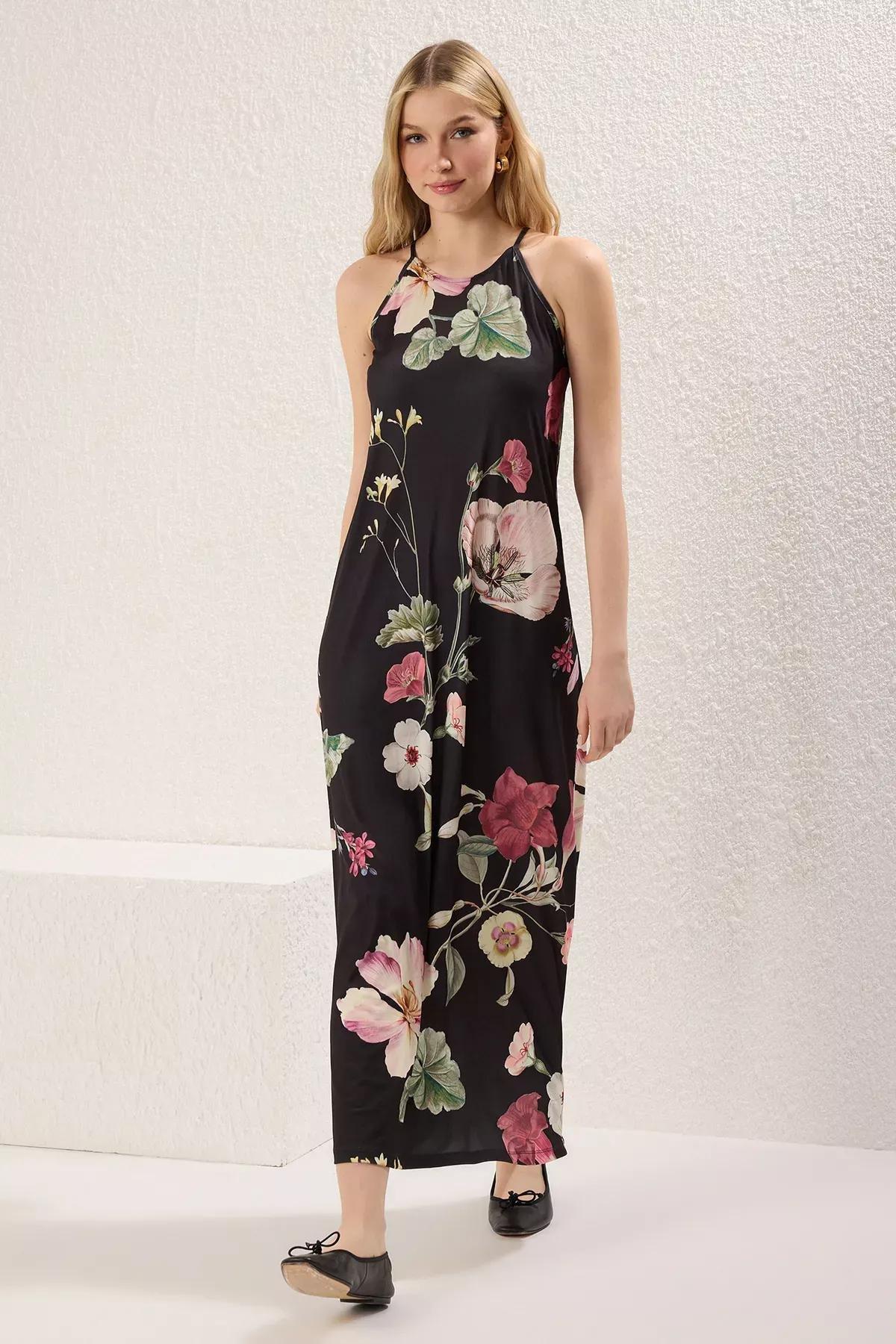 Green Floral Printed Maxi Dress, Green, large image number 0